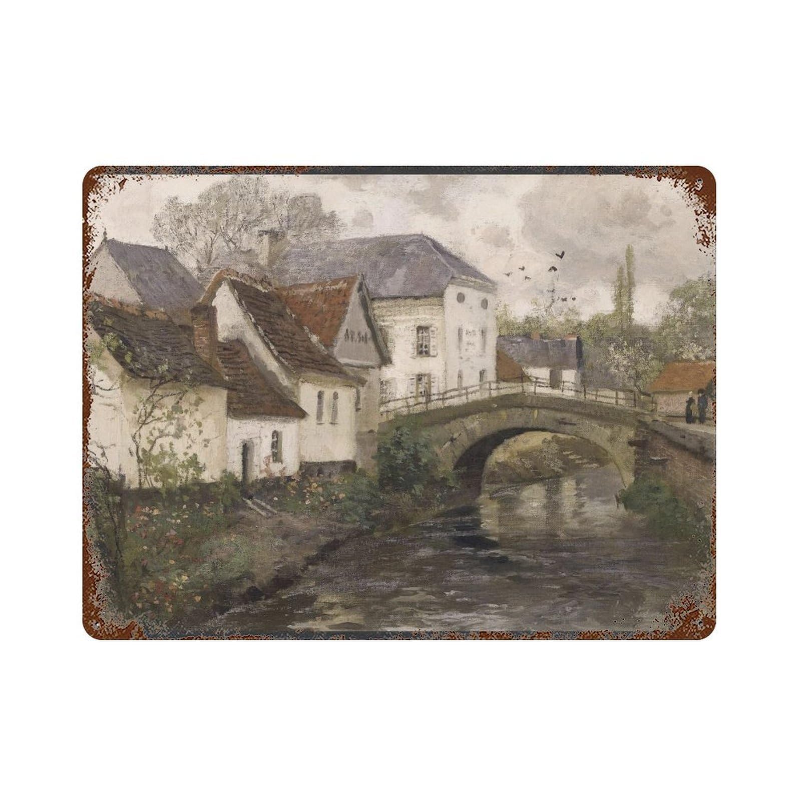 xiaoxiaoshen Village on The Bank of A Stream by Frits Thaulow Wall Decor Art Metal Tin Poster Modern Home Decor Art Home Bar Shop Decorations Vintage Sign 30x40cm