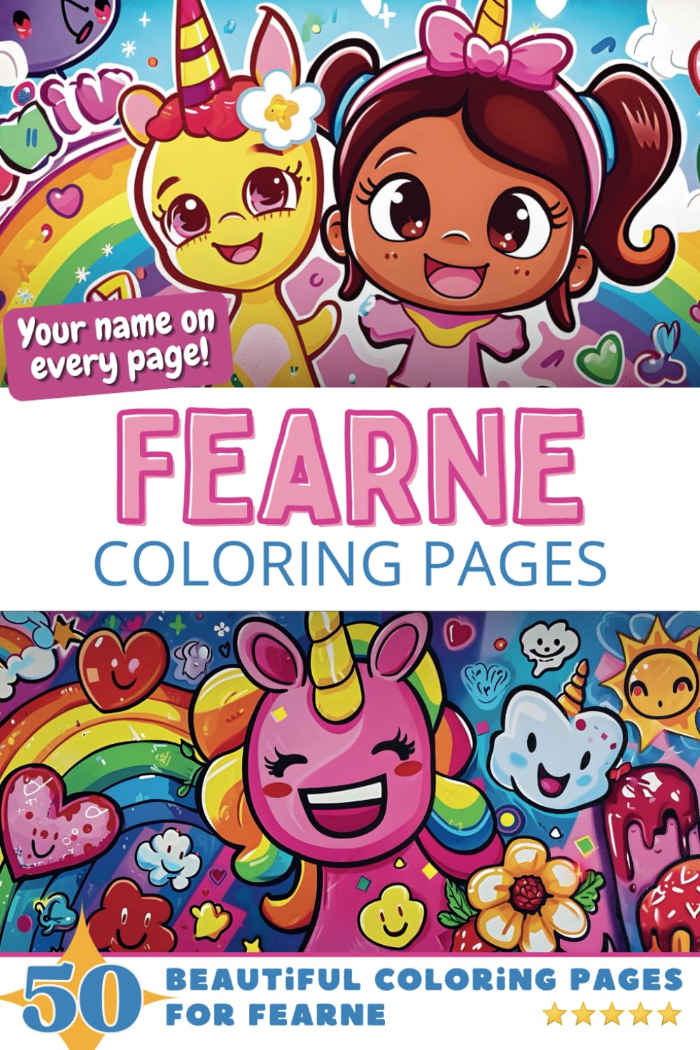 Fearne Coloring Pages: Wow-Effect! Your name on every page - Fearne coloring book - 6x9" - 50x Fearne coloring page - Fantastic Gift