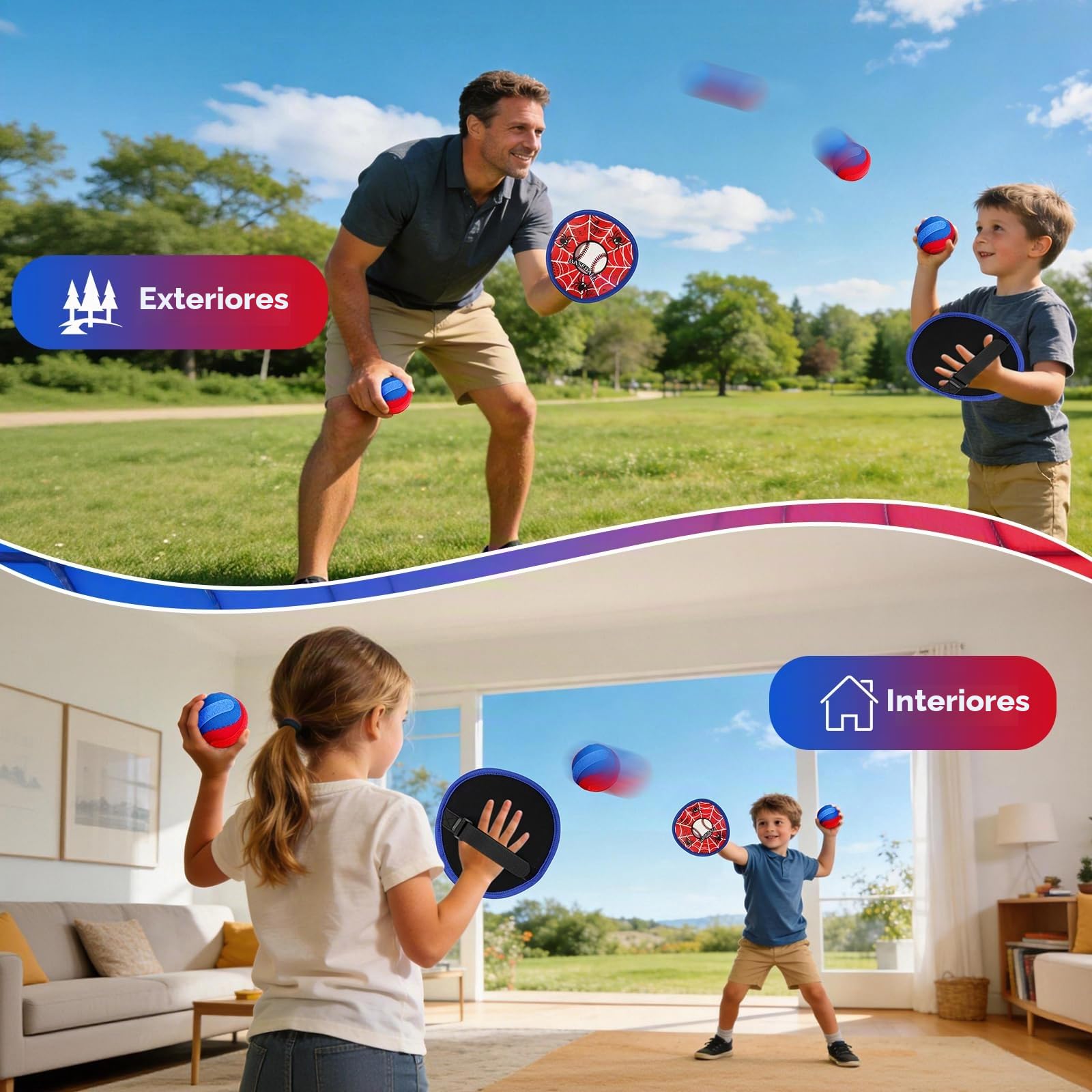 HaoVrisn Juguetes niños de Lanzar y Atrapar, Juegos Exterior Niños con Pelotas Autoadhesivas, Ideal Juegos para Piscina y Juguete de Playa, Perfecto Regalo Niño 3-12 Años
