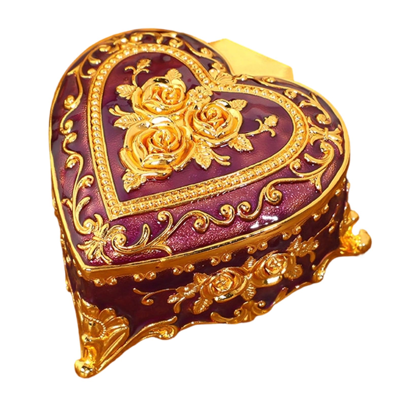 Msioytog Charm Rose Decorated Jewelry Chest in Heart Shape Ideal for Storing Jewelry Items Heart Shape Case