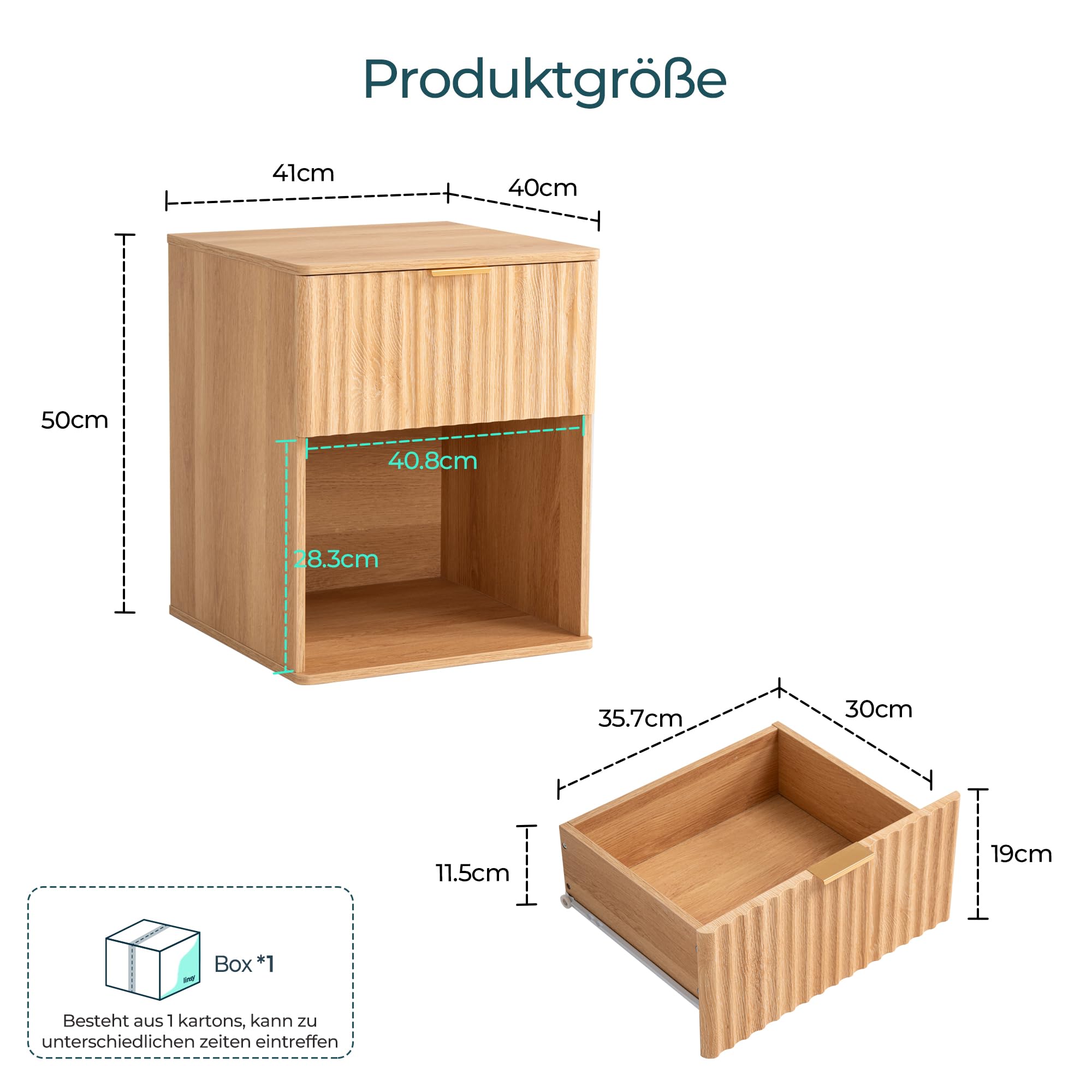LINSY HOME Kleiner Nachttisch, Holz Nachtschrank mit Schublade, Beistelltisch Endtisch für Schlafzimmer Wohnzimmer Sofa Couch Büro 40 x 40 x 50 cm (1er Set)