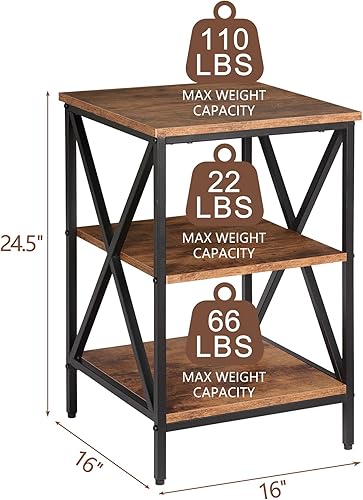 Miniatura 3 de SUPER DEAL Mesa auxiliar moderna mesita de noche para dormitorio con estantes de almacenamiento 3 niveles diseño X de mediados de siglo decoración
