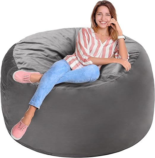 Homguava 3FT Bean Bag Chair: 3' Bean Bags with Memory Foam Filled, Large Beanbag Chairs Soft Sofa with Dutch Velet Cover 3 Ft(36"×36"×24")-Grey thumbnail 3