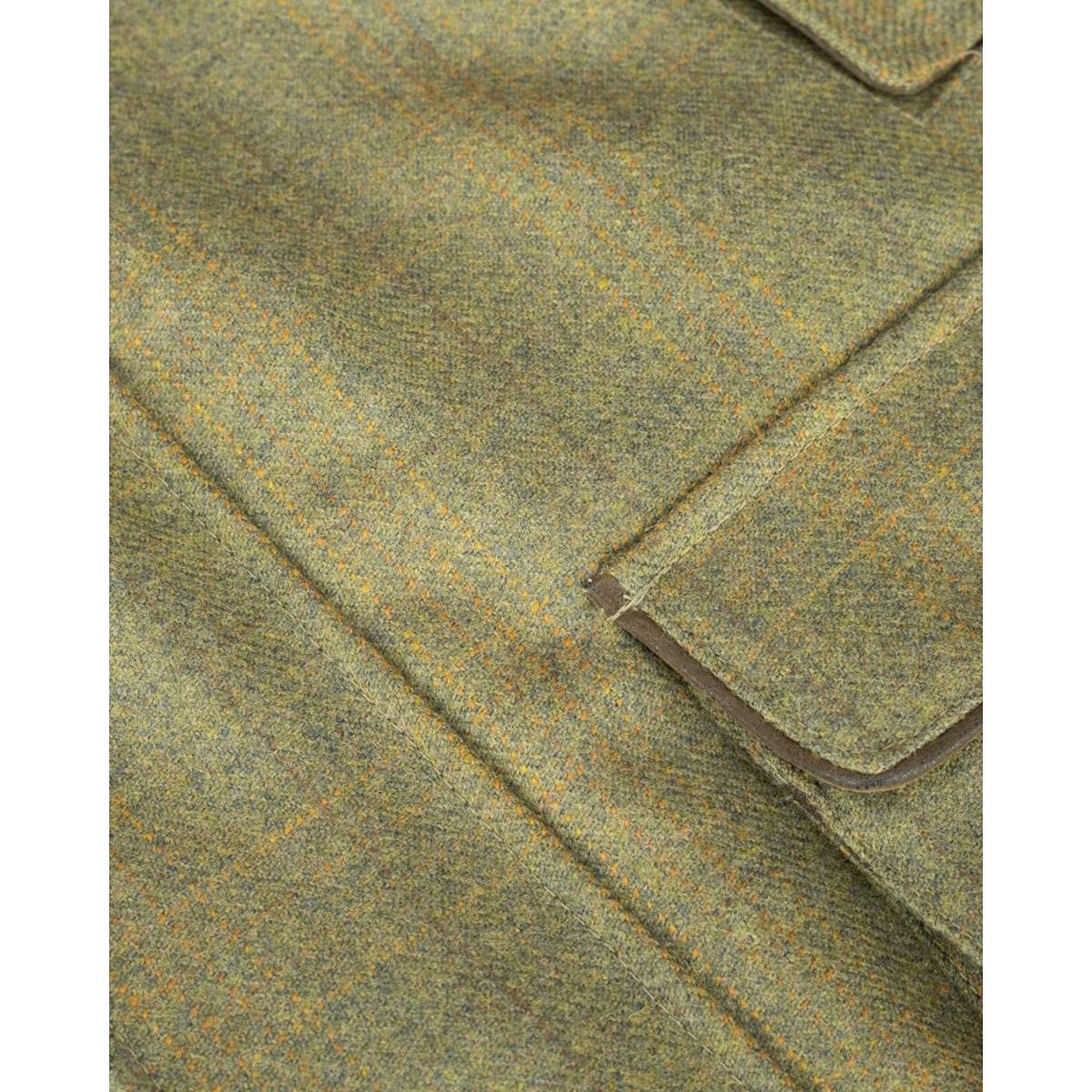 Hoggs of Fife Kinloch Technical Tweed Field Coat Autumn Bracken - Storm flap protected zip/stud closure, Faux suede reinforcement details