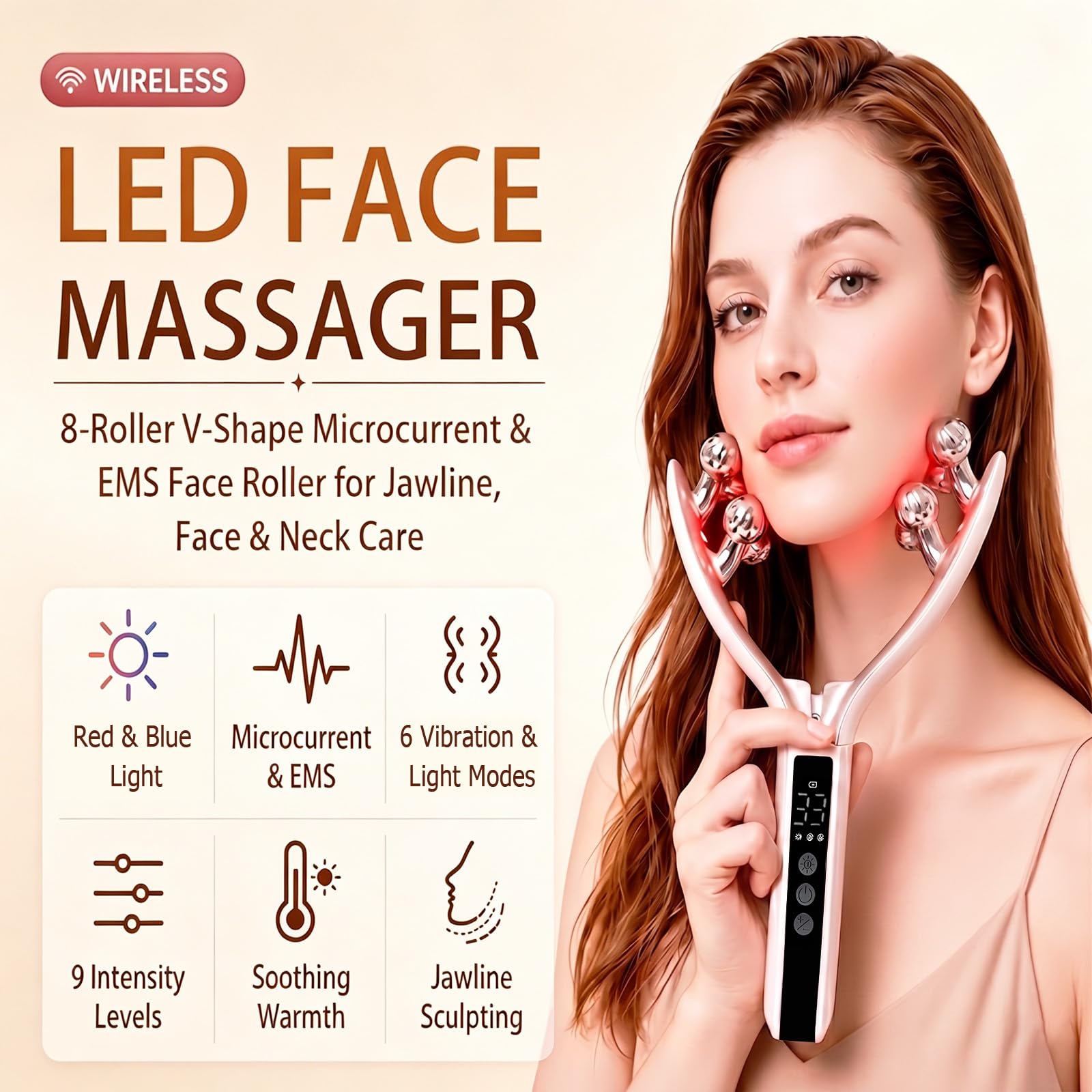 Gesichtsmassagegerät – Radiofrequenz Gesichtspflegegerät-3 Farben LED Licht & 9 Klassen EMS,3 Modus V Shape Face Gerät, für Doppelkinn entferner Hautstraffung & Verbesserung des Hautbilds