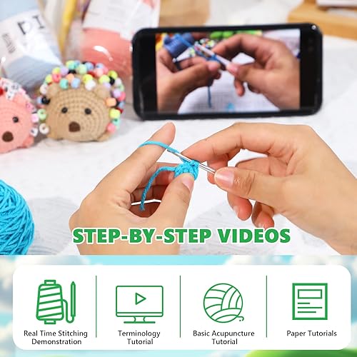 Miniatura 4 de Kit de ganchillo para principiantes, 2 piezas de erizo con cuentas, kit de ganchillo para principiantes para adultos, kit de ganchillo para