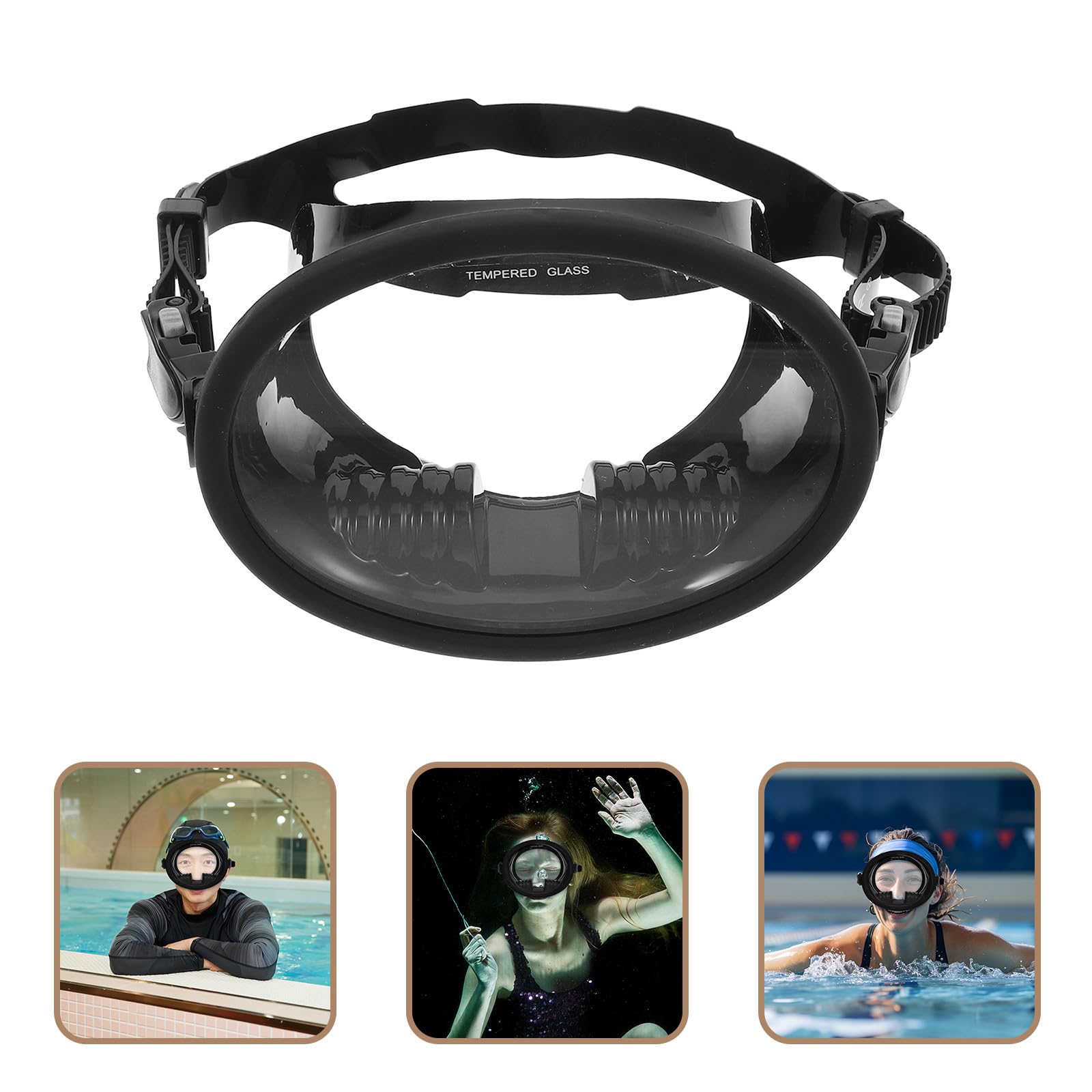 Occhiali Subacquei Antiappannamento a Visione Estesa Neri | Silicone e Vetro Temperato, per Snorkeling e Immersione, Vestibilità Confortevole Tenuta Anti-perdita