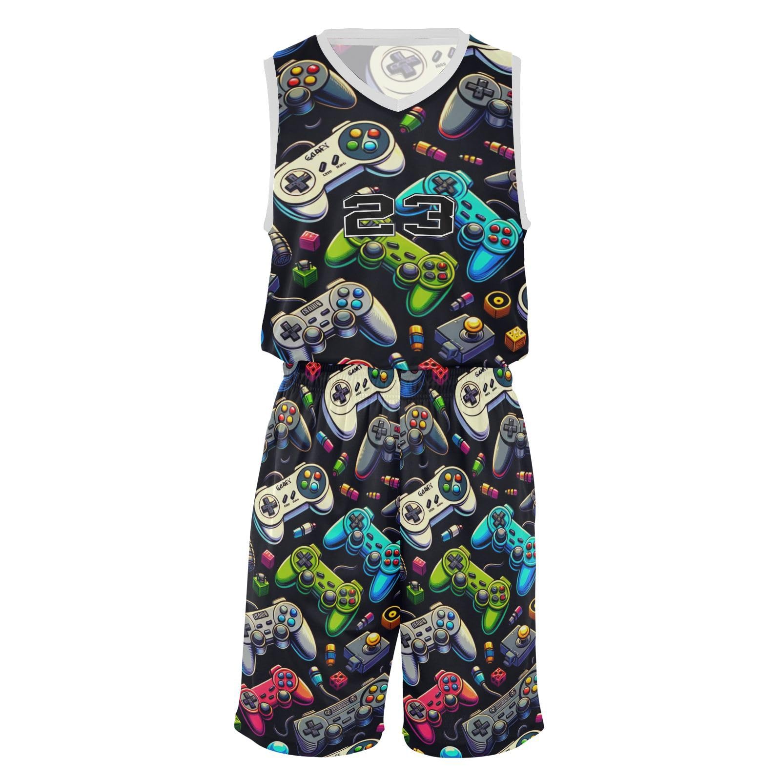 FLildon Various Gamepads Boys Basketball Jersey Set Tank Top Shorts Tracksuit Sport Training Suit for Kids, L