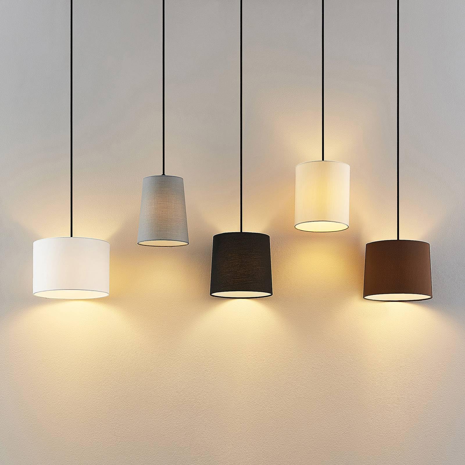 Lindby Esstisch Pendelleuchte Holz, Textil Balkenpendelleuchte Holzast und Stoff Lampenschirm Hängelampe Lampe Wohnzimmer 5x E27 ohne Leuchtmittel