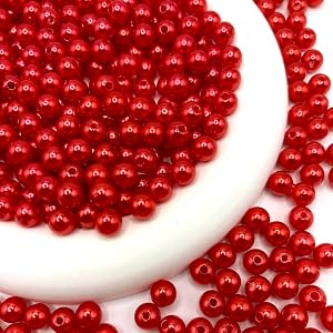 1000PCS Pearl Beads 6mm Plastic Round Beads with Hole for Jewelry Making, Red Craft Faux Pearls Bead for Decor DIY Bracelet Necklace
