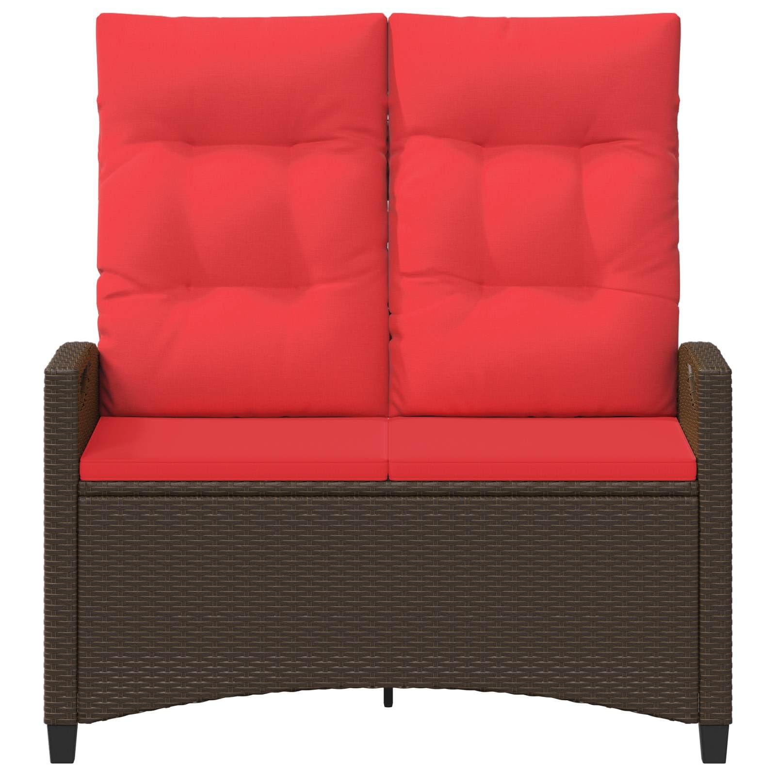 SYDE Banco de Jardín Reclinable Marrón y Rojo 105 x 60 x 112 cm | Acero y Poliéster, Respaldo Ajustable, Reposabrazos Acolchado, para Terraza y Piscina