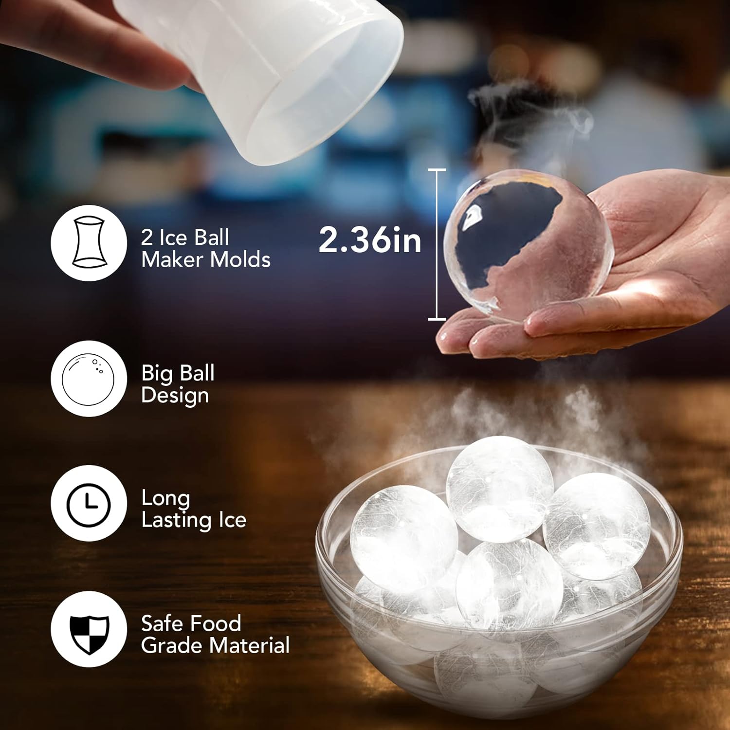 Whiskey Glasses Set of 2, 10 Oz Old Fashioned Tumblers with 2 Round Big Ice Ball Molds, Bourbon Glasses for Drinking Scotch Whisky Cocktail Cognac Vodka Gift for Men Women at Home Bar - Image 3