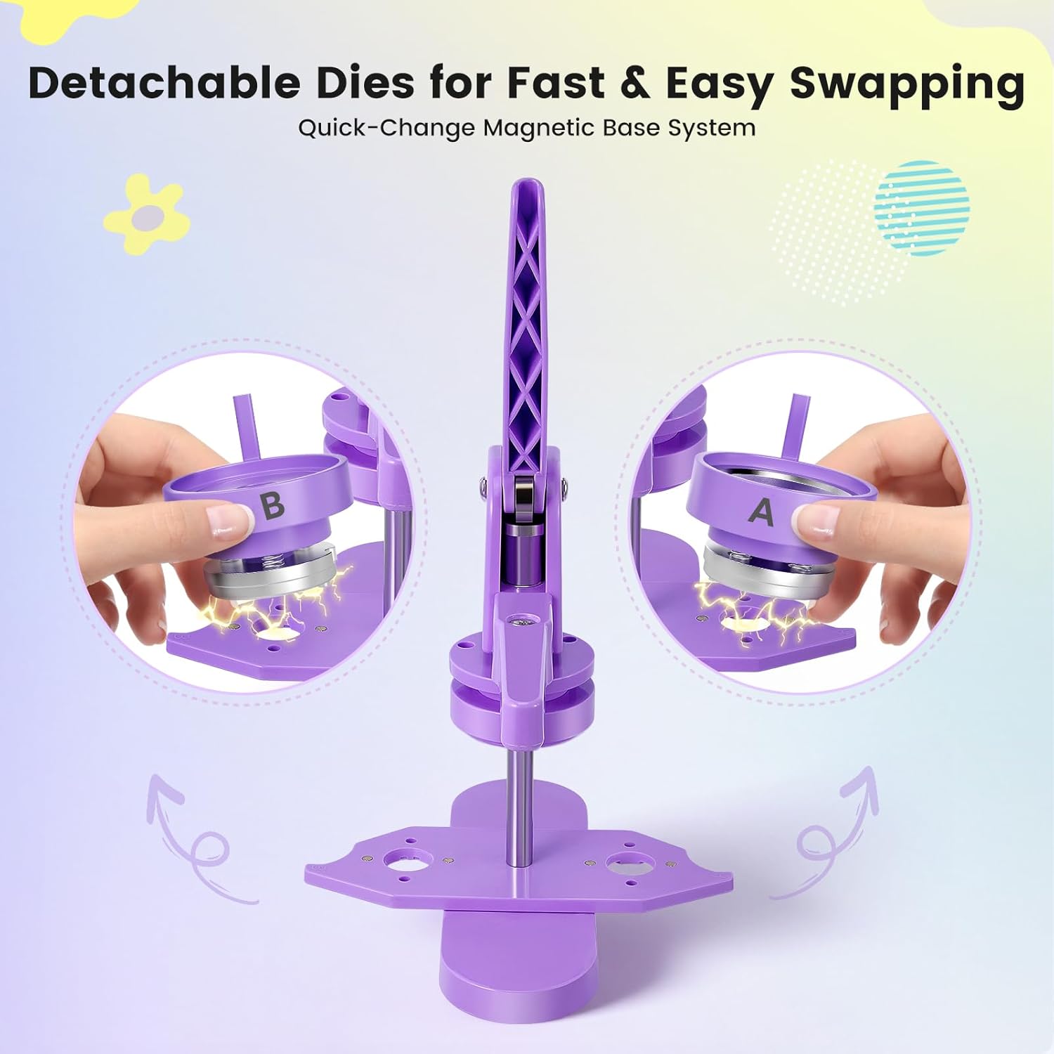 2.25'' Button Making Supplies 200 Set, Button Maker Machine Kit with Iridescent Film, Metal Cover, Metal Pinbacks