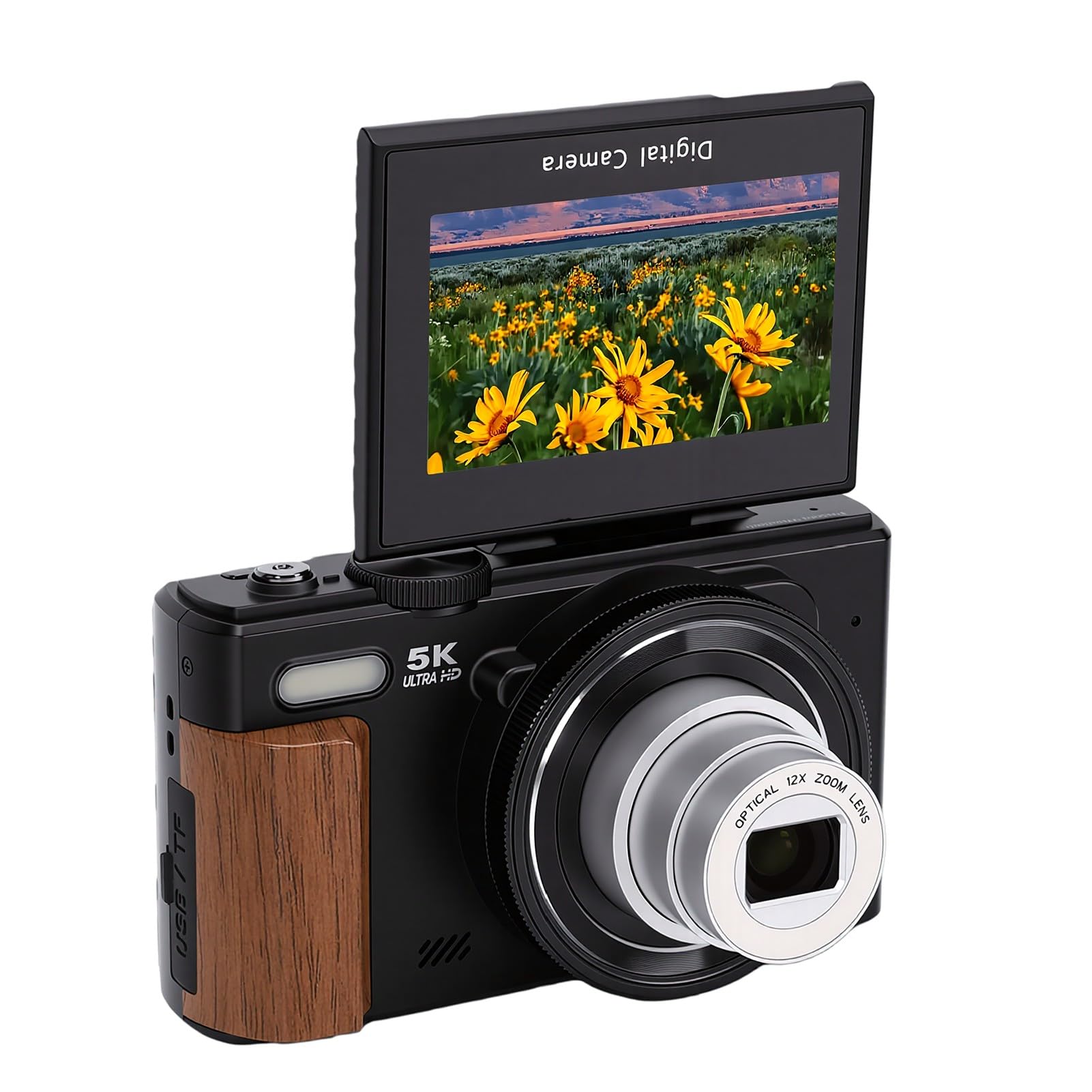 Tangxi Fotocamera Mirrorless 5K da 80 MP |Messa a Fuoco Automatica con Zoom Ottico 12x, Fotocamera Digitale retrò con Schermo Ribaltabile a 180° da 3 Pollici WiFi per i Viaggi