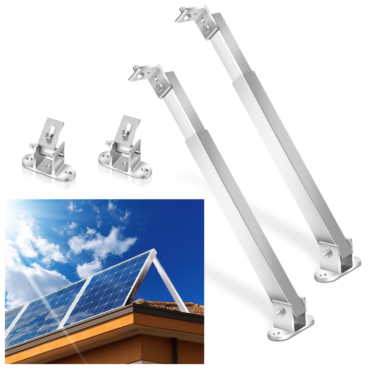 Support de panneau solaire, support de panneau solaire, centrale de balcon, toit plat, angle réglable de 0 à 60°, support pour panneau solaire, PV, photovoltaïque, fixation murale (1 paire)