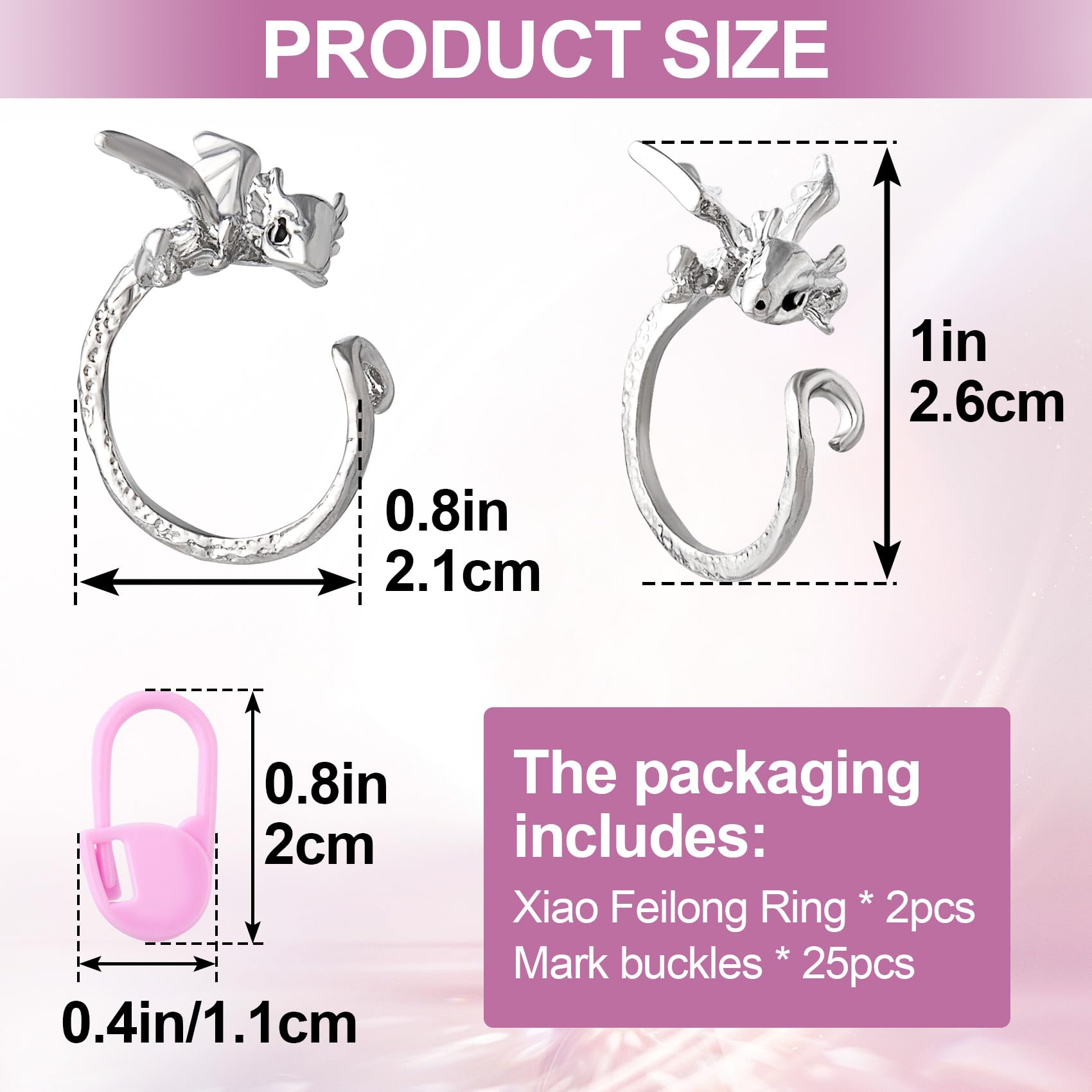 Mxxipp 2pcs Crochet Rings with 25pcs Crochet Marker Clips, Adjustable Crochet Tension Ring, Cute Dragon Finger Yarn Guide Ring Set for Crocheting Knitting