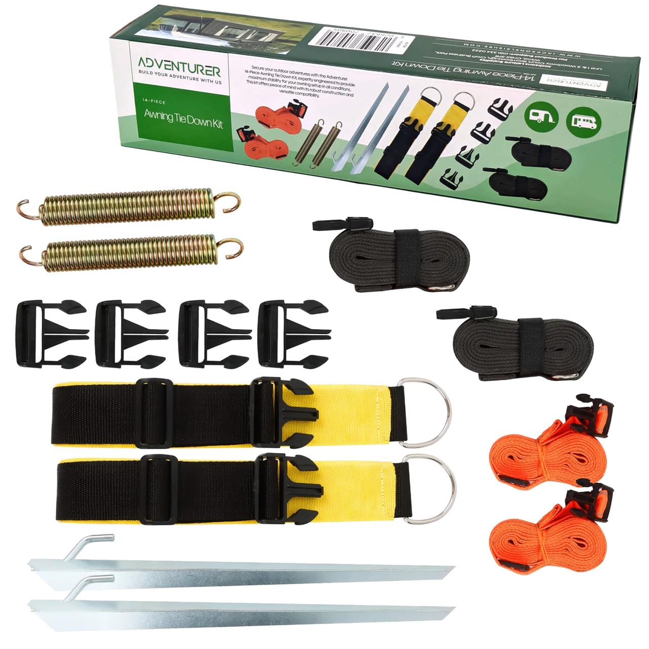 AWNING STORM TIE DOWN STRAP KIT - 3M STRAPS AND CAM BUCKLES CARAVAN MOTORHOME