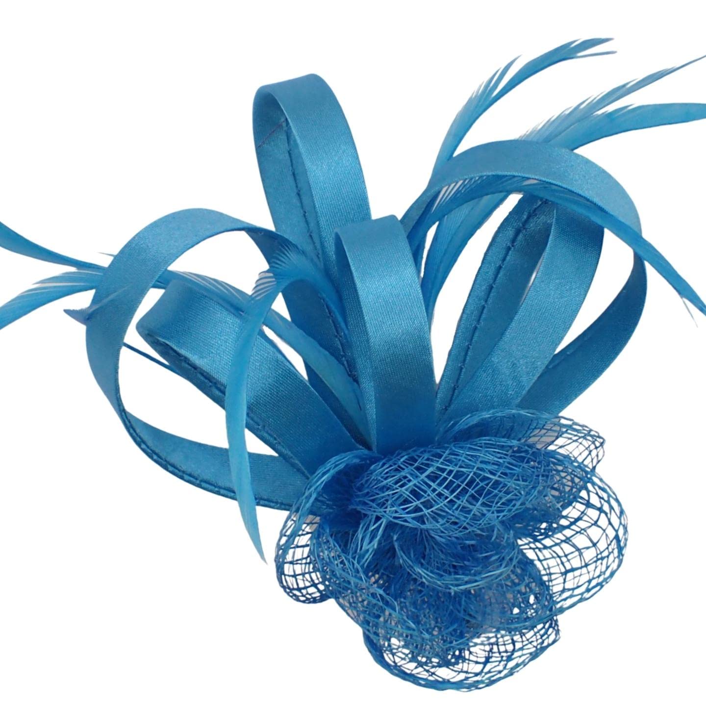 Topkids Accessories Mini Fascinator Hair Clips Small Fascinators Fascinator Flower Hair Clip Wedding Clip Royal Ascot Hat Wedding Corsage On Clip & Brooch Pin For Women, Ladies, Girls (Turquoise)