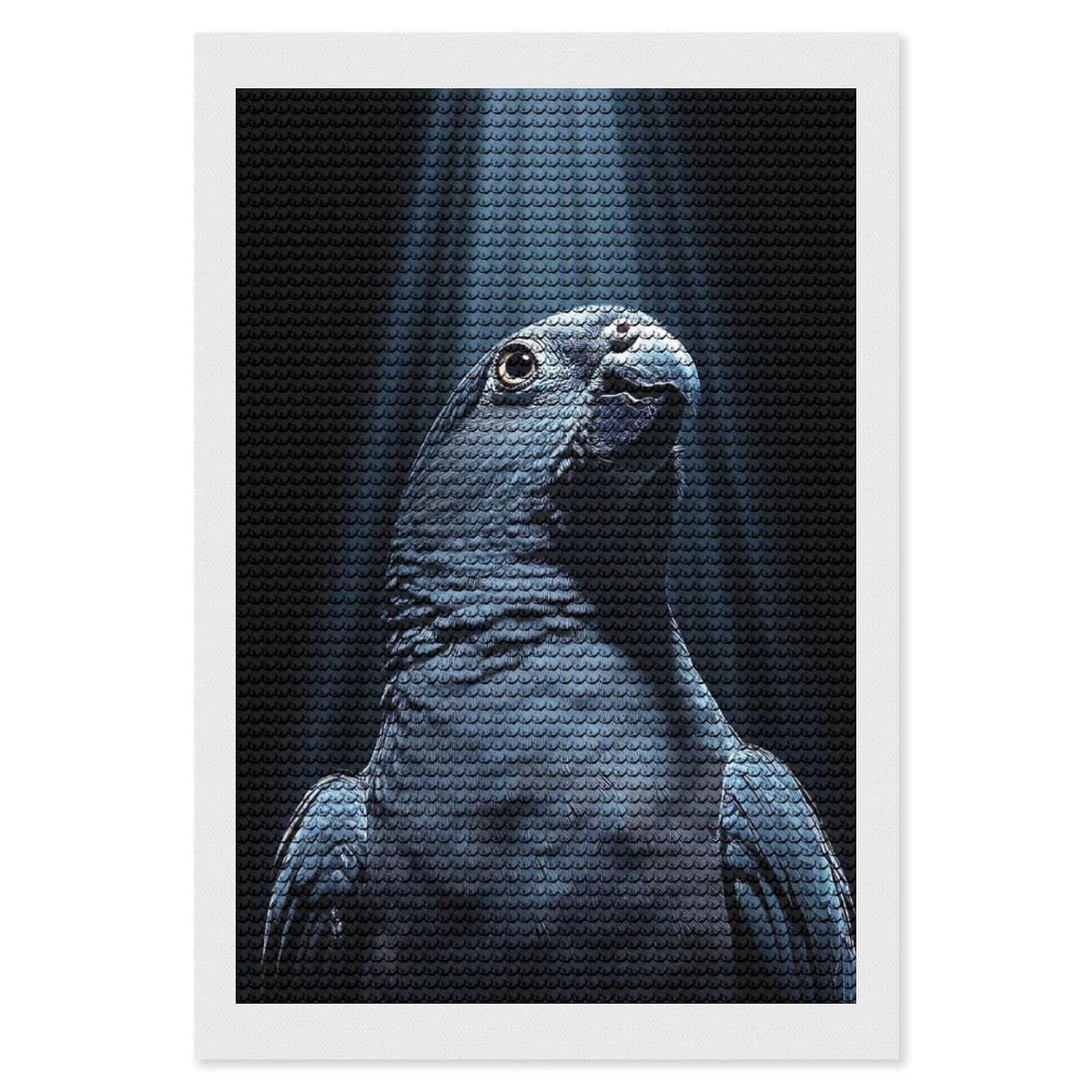 Junmoney Blue Parrot Portrait with Dramatic Lighting Diamond Art Kit 8"x12", Holiday Gift Idea, for Women, Easy Handmade Project, Vintage Style Decor, Printed Canvas