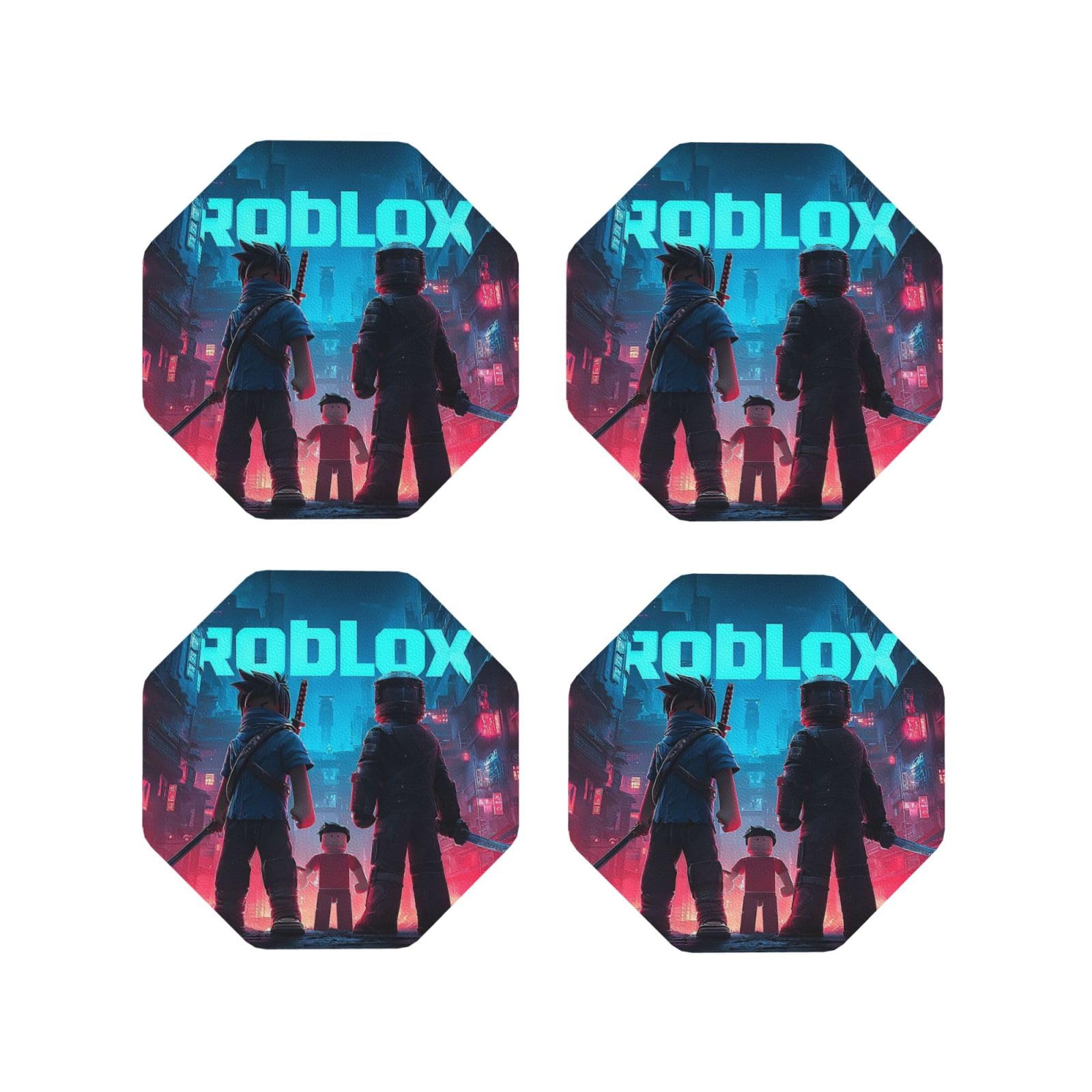 Coasters Set of 4 Round Leather Coaster Quick-Dry Drink Roblox Coasters for Desk Absorbent Mugs Pads Tabletop Protection Pad Heat Resistant Coffee Cup Mat for Kitchen Bar