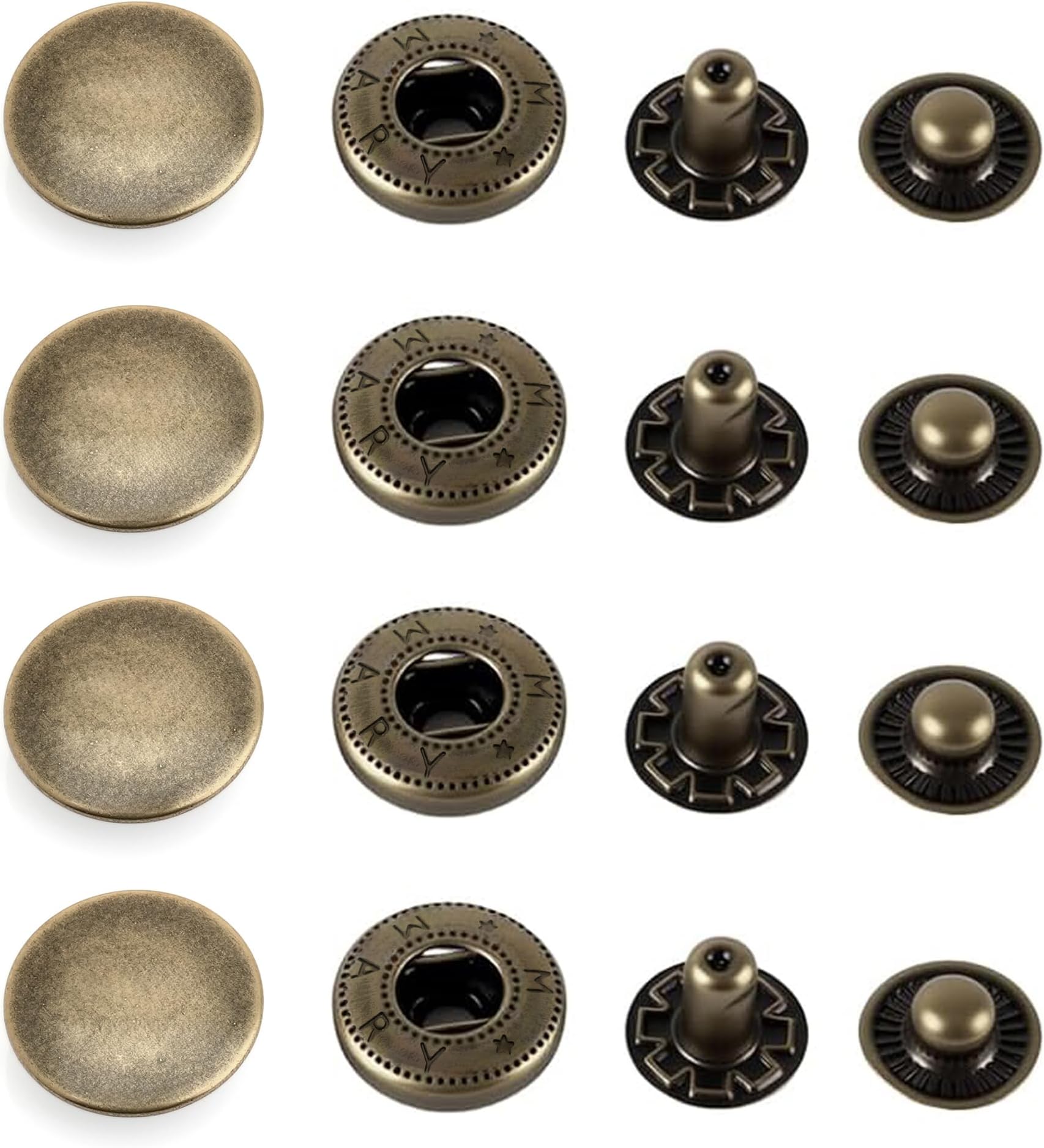 50 Sets Antique Brass Snap Buttons S-Spring Socket Popper Fasteners for Jacket Bag Closures #831 VT8 (15mm (0.59"))