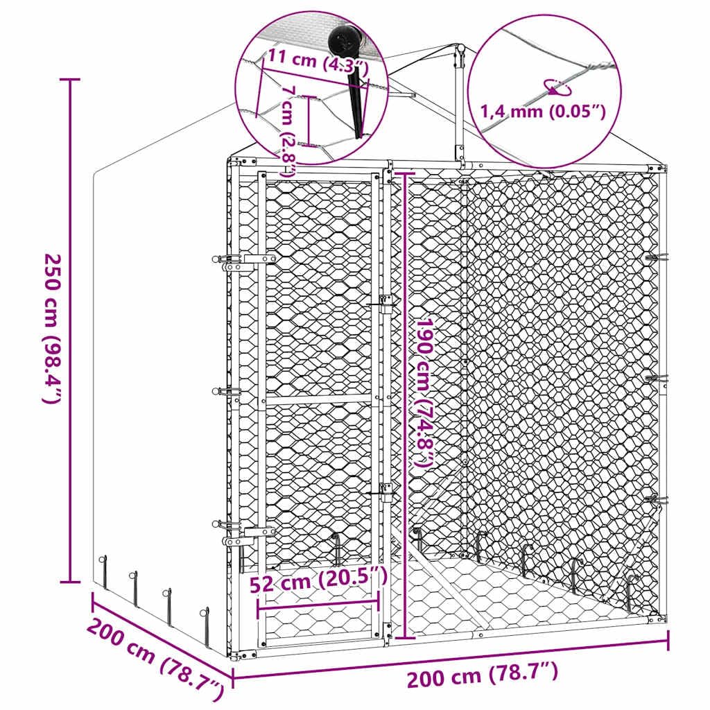 vidaXL Cuccia Cani da Esterno Tetto Argento 2x2x2,5 m Acciaio Zincato