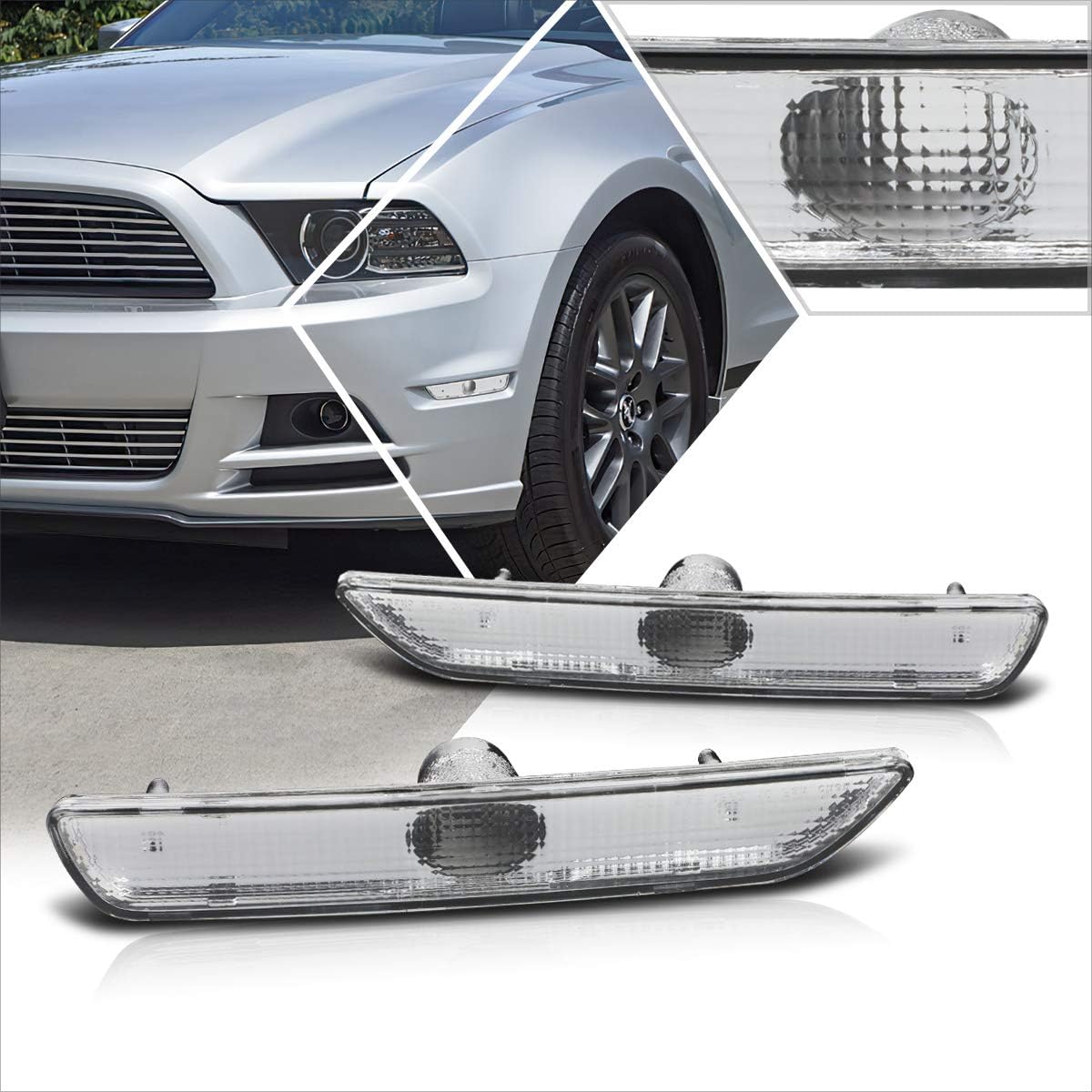 Pair Chrome Housing Side Marker Front Bumper Lights Signal Lamps Compatible with Ford Mustang 10-14