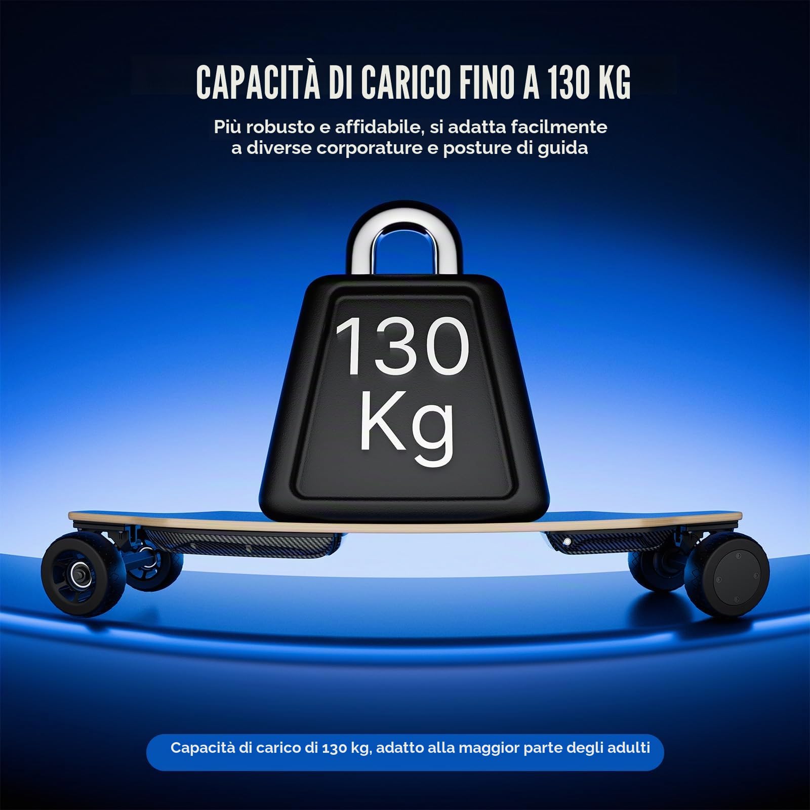S3 Skateboard Elettrico per Adulti e Ragazzi, Motore da 1100 W, 45 km/h, Velocità Massima, Telecomando con OLED con Display