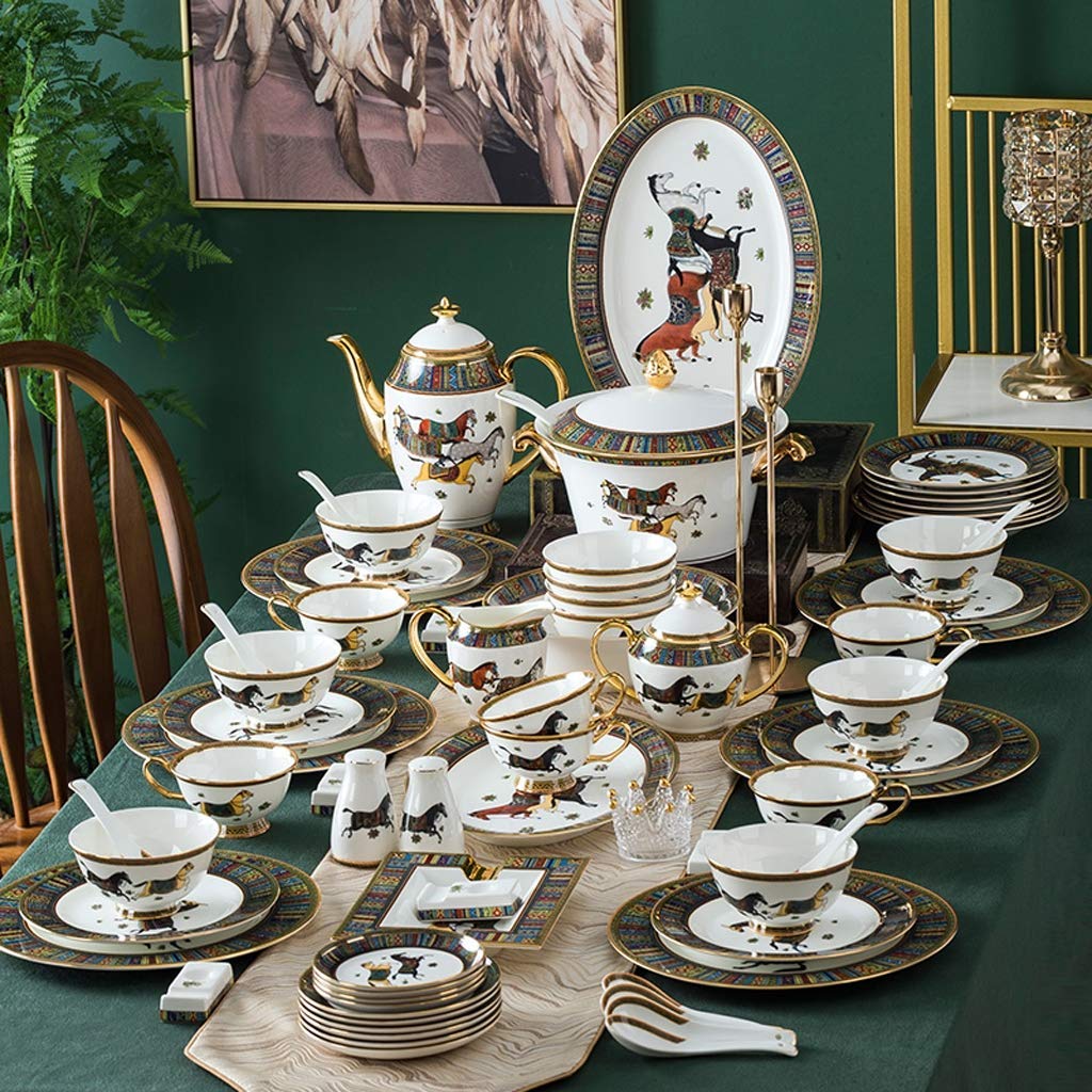 Amazon.co.jp: 古典的な陶器食器、セラミック ディナー セット、67