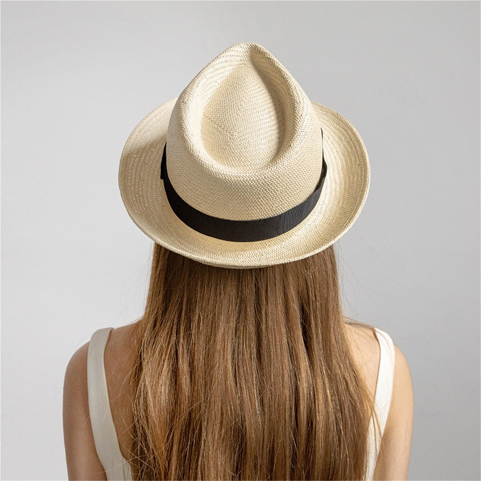 Cappello Jazz a Tesa Corta in papiro Intrecciato a Mano per L'Estate - Cappello di Paglia con Protezione Solare