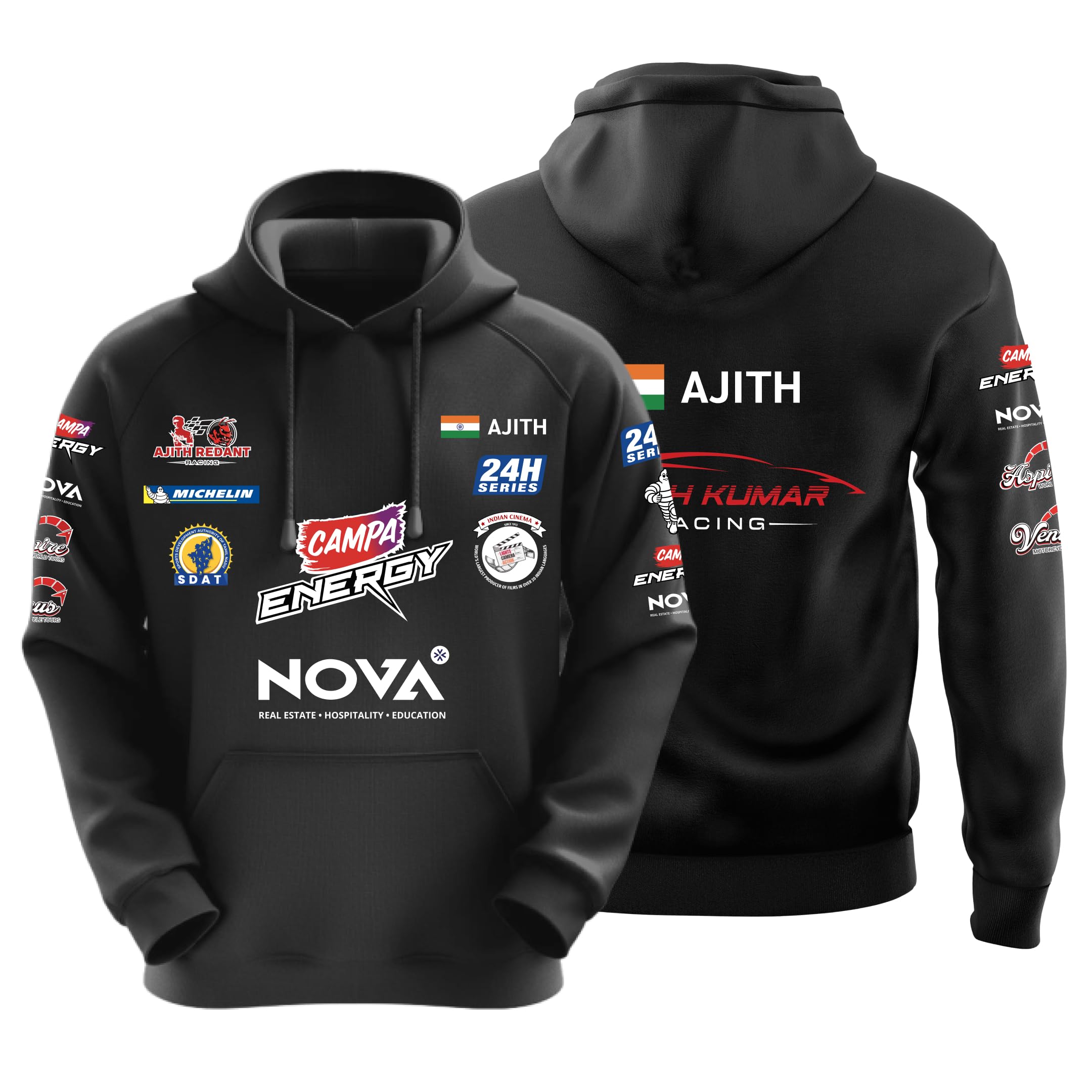 dudeme Ajith Racing Hoodie Black | New Motorsport Hoodies for Men & Women | Casual wear Cotton Hoodies-picture-24