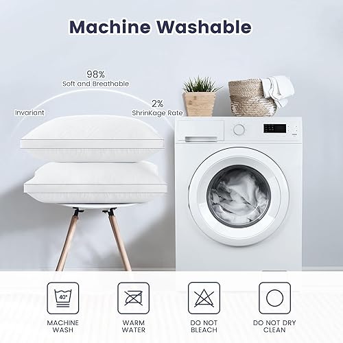 Miniatura 7 de Maxzzz Juego de 2 almohadas de cama tamaño Queen, almohadas esponjosas para dormir de espalda, estómago o de lado, calidad de hotel de lujo, color