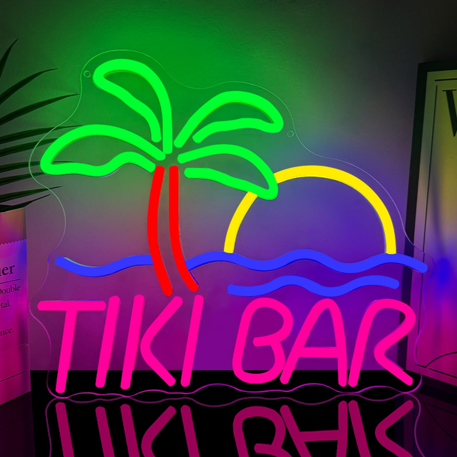 TIKI BAR Neon Sign Palm Tree Neon Light Sign Beer Summer Beach Bar Lamp USB Dimmable Wall for Home Garden Party Cocktail Evening Tropical Club Decoration Night Light — image 1