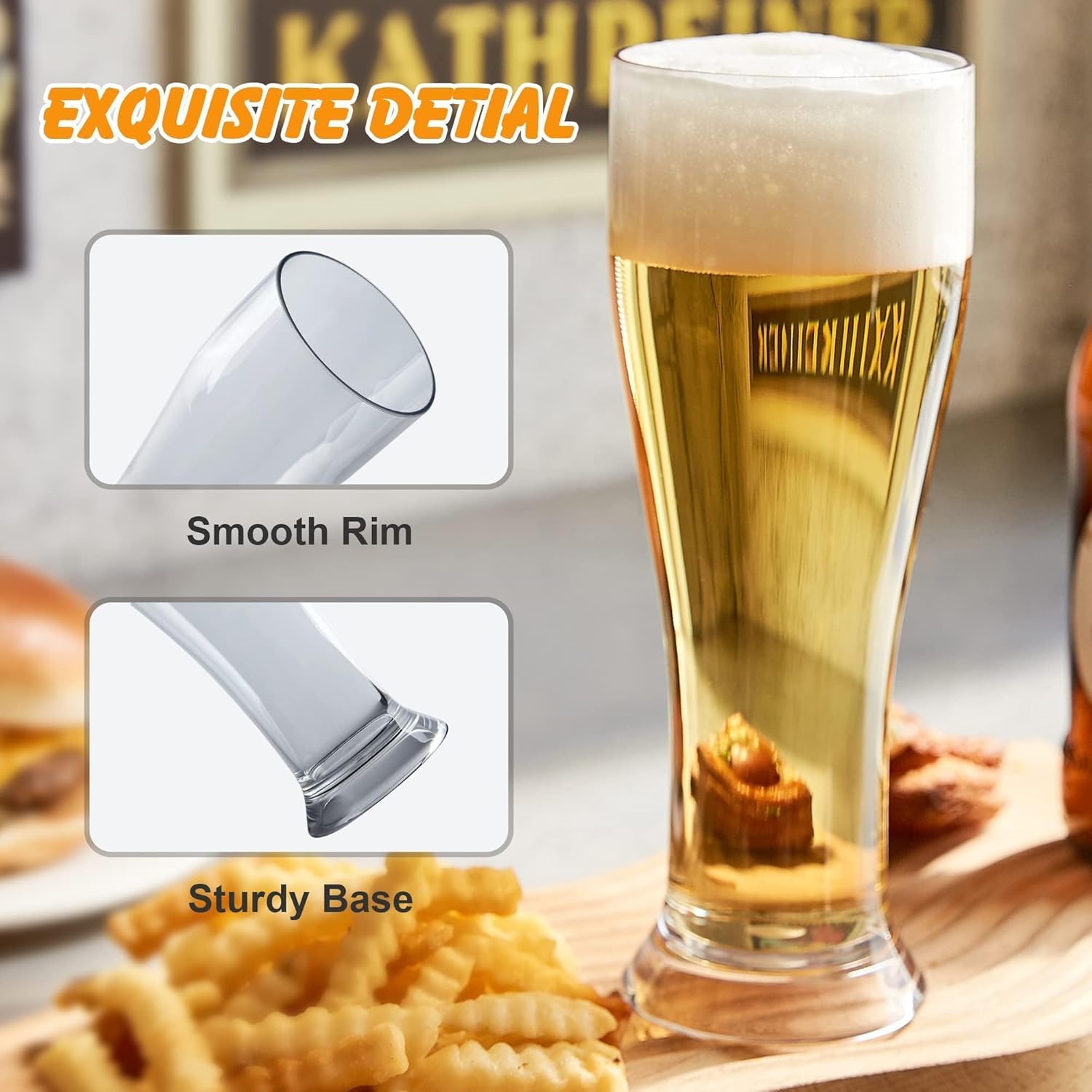MICHELY Unbreakable Tall Pilsner Beer Glasses Set of 4 (16.5 oz), Tritan Plastic Wheat Beer Cup Tumbler Pint Glass