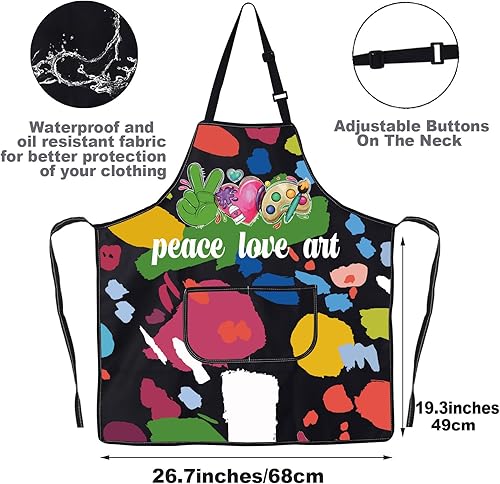 Miniatura 2 de JNIAP Delantal de artista con bolsillos  Delantal para amantes del arte para profesores y pintores  Peace Love Art Smock