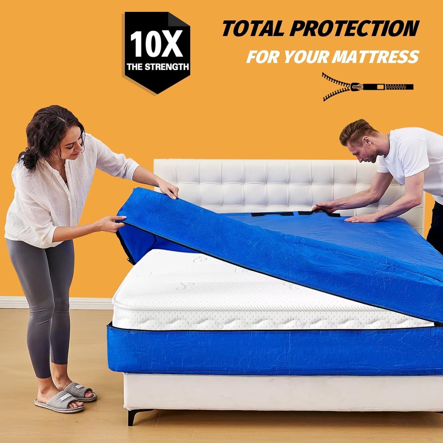 Mattress Bags for Moving, BETU Mattress Protector Waterproof Mattress Cover Full Size Storage Bags with 8 Heavy-Duty Handles and Zipper for Bed Extra Thick Large Reusable (77x57x15 Blue)