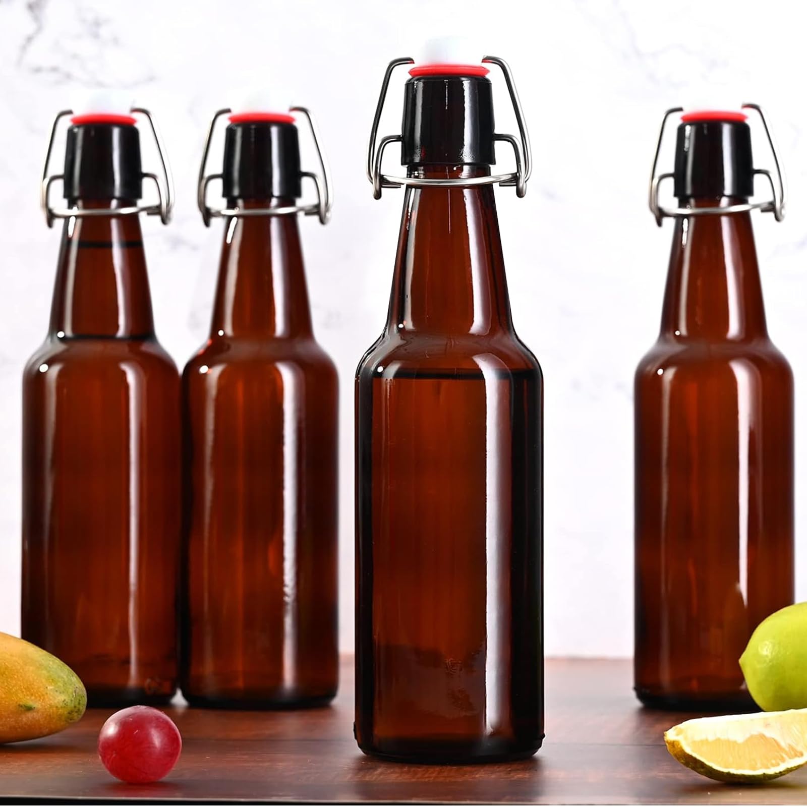 Amber Glass Bottles - Airtight Lids for Brewing & More -6