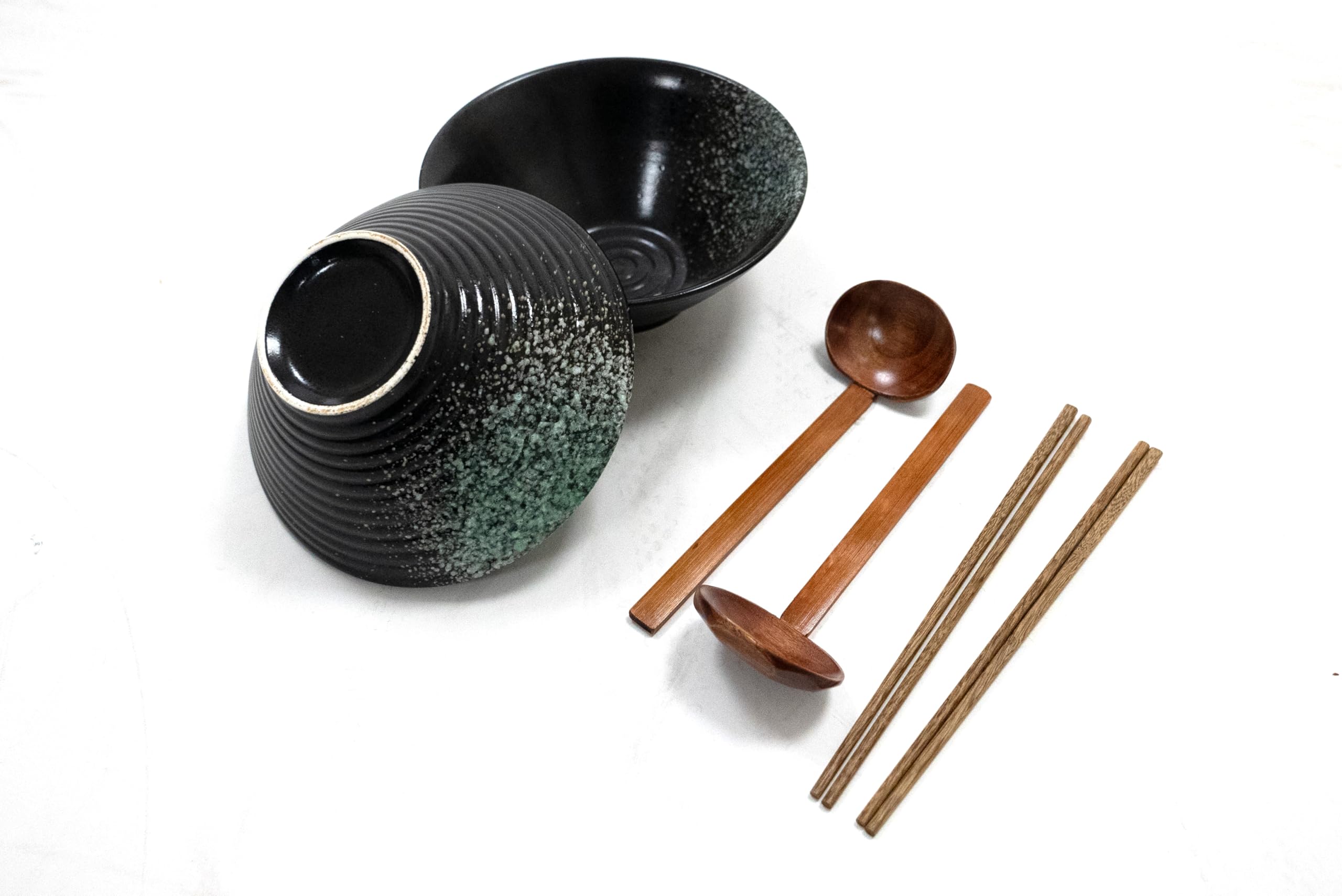 Tableware Stoneware Ramen Bowl Set 2 - Japanese Noodles Bowls Dinner Sets for Pasta Soup Pho Mixing Salad Dishes with Wooden Spoons & Chopsticks Kit 1000 Ml | M&W โ image 1