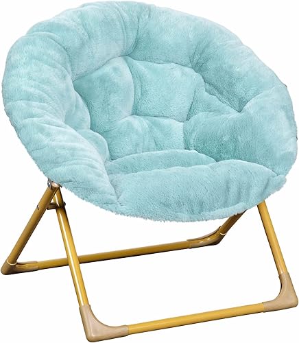 Miniatura 1 de Flash Furniture Gwen - Silla plegable de gran tamaño, silla lunar de piel sintética color aguamarina polvorienta, marco de metal dorado suave, silla