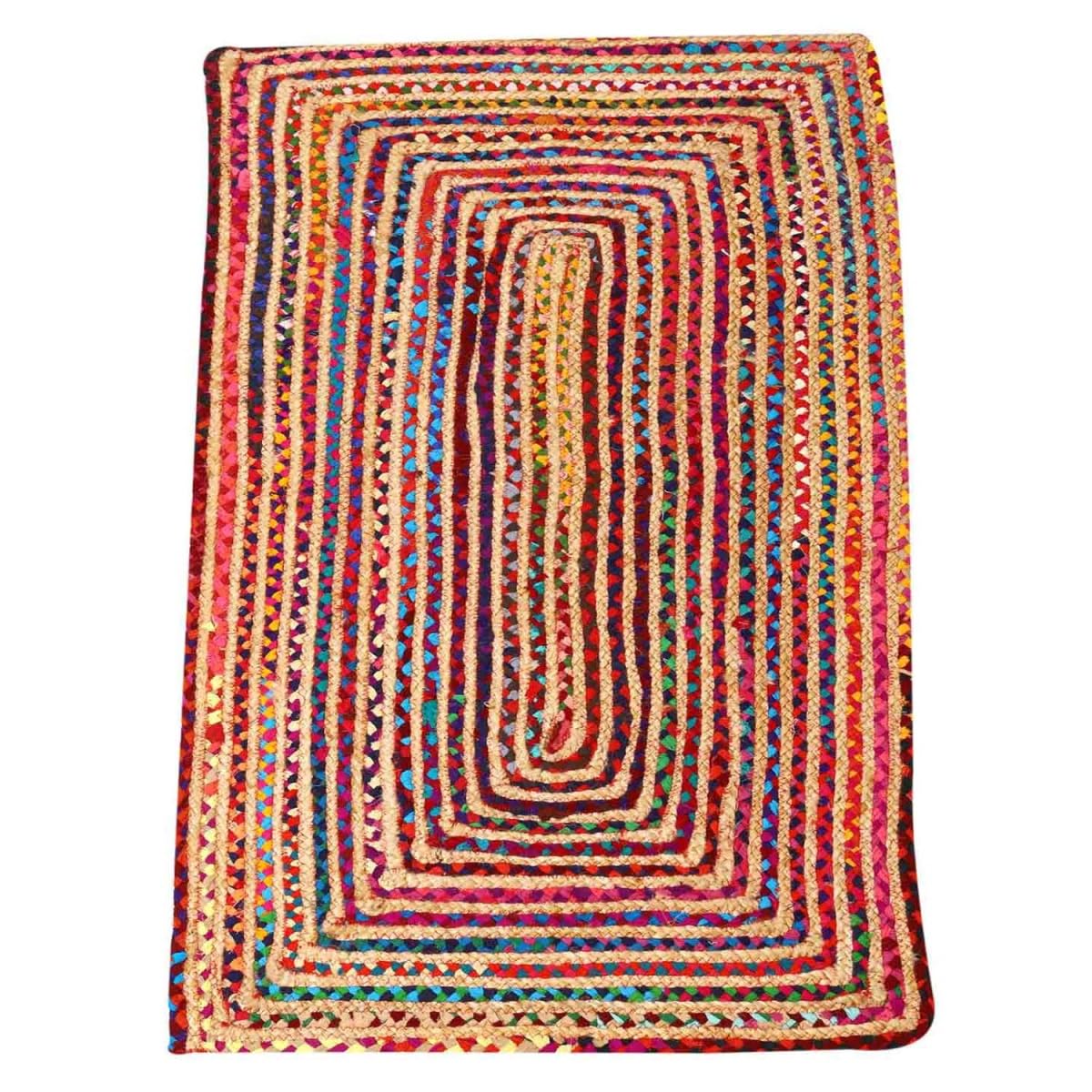 Casa Moro Jute Teppich Esha Bunt 80 x 120 cm Rechteckig | Läufer im Boho-Chic aus Jute & Baumwolle Handgeflochten & Genäht | Wohn-Teppich Natur | MA6003