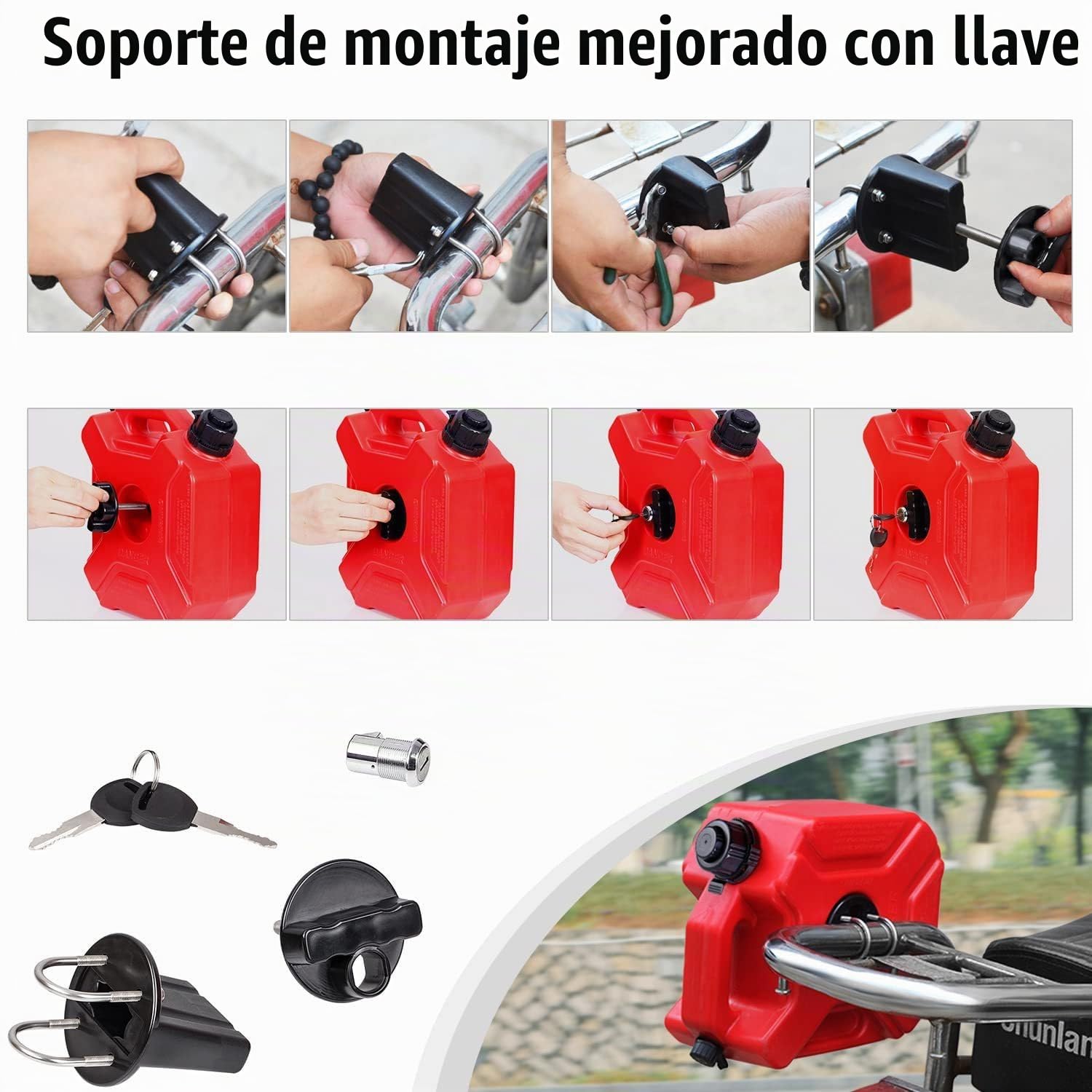 5 Litre Bidón de Gasolina Tanque de Combustible Portátil Gasolina Almacenamiento Depósito de Combustible Diesel Tanque de Gas con Tubo Soporte para Motocicleta Coche UTV ATV