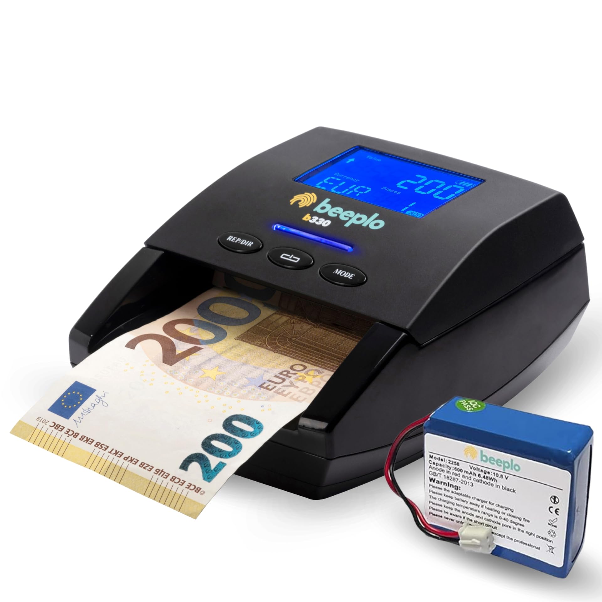 b330 Rivelatore di Banconote False Con Batteria | Detezione 100% Affidabile, Verifica Simultanea di 5 Valute EUR, GBP, CHF, NOK, SEK, Garanzia 4 Anni