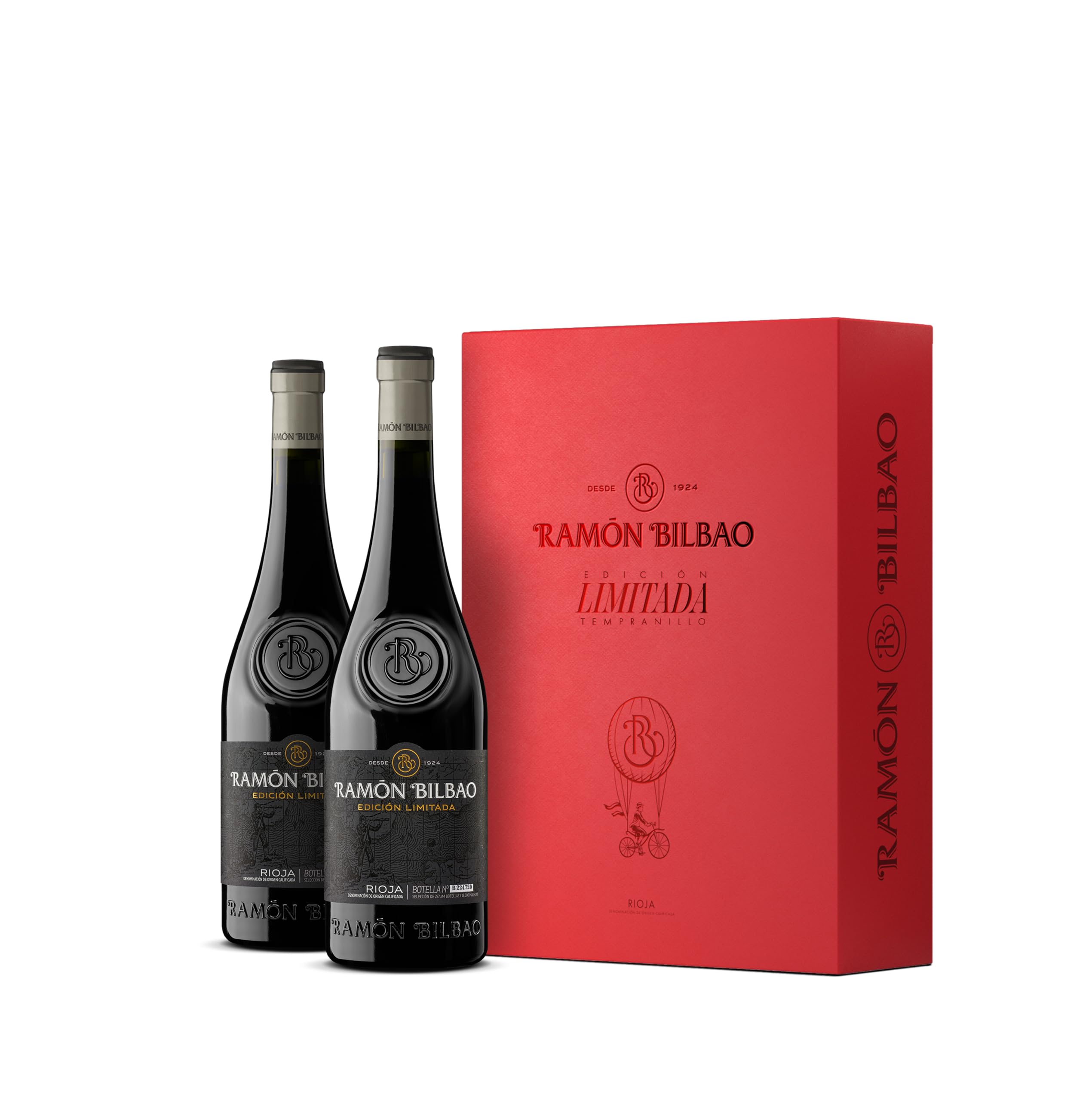 Ramón Bilbao Edición Limitada. Vino Tinto D.O. La Rioja, 100% Tempranillo – Estuche 2 Botellas 750 ml ideal para Regalo - Vino Oficial de la Selección Española de Fútbol