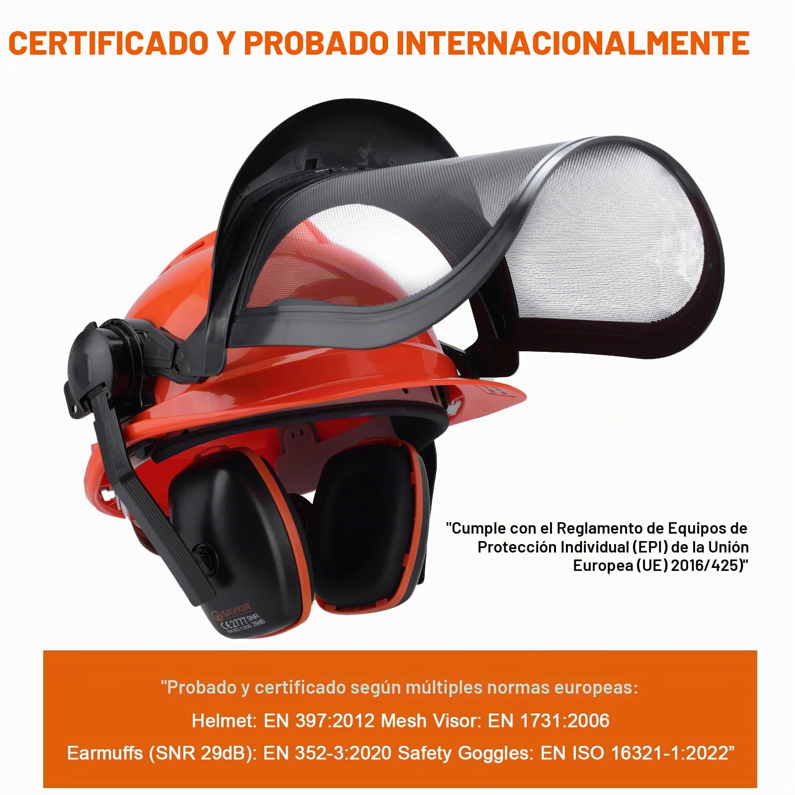 SAVIOR Casco de protección forestal EN 397 para motosierras, casco de protección con 4 piezas, casco forestal con visera y protección auditiva EN 352-3, casco de seguridad profesional para