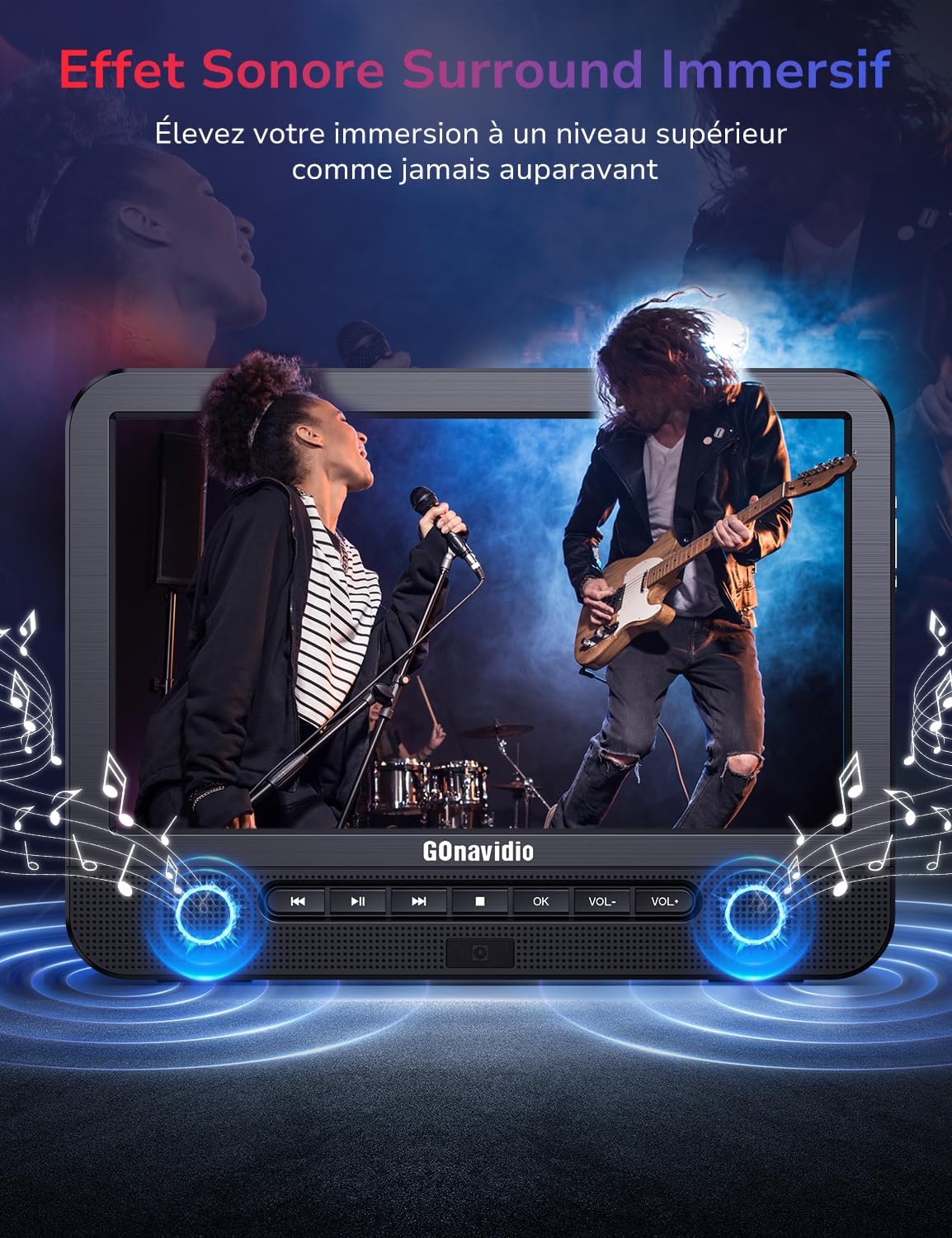 GoNavido Lecteur DVD Blu Ray 10.1" Lecteur blu Ray Portable,HDMI Out Prise en Charge 1080P Video,Lecteur blu Ray Voiture 2 ecrans avec battrie Rechargeable,Dolby Audio
