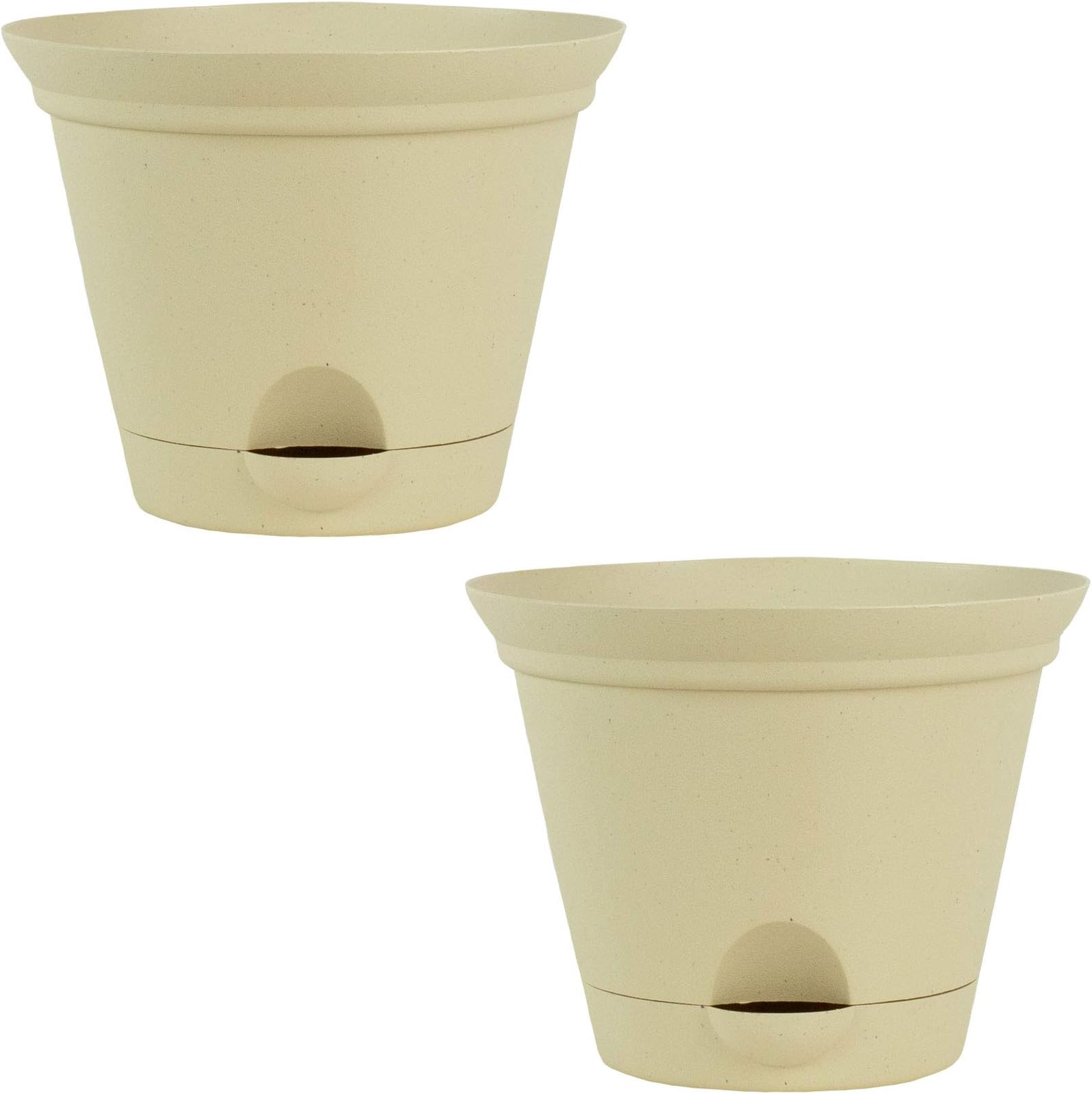 HowPlumb 11.5-in. Latte Quartz Plastic Self Watering Flare Flower Pot or Garden Planter 2 Pack