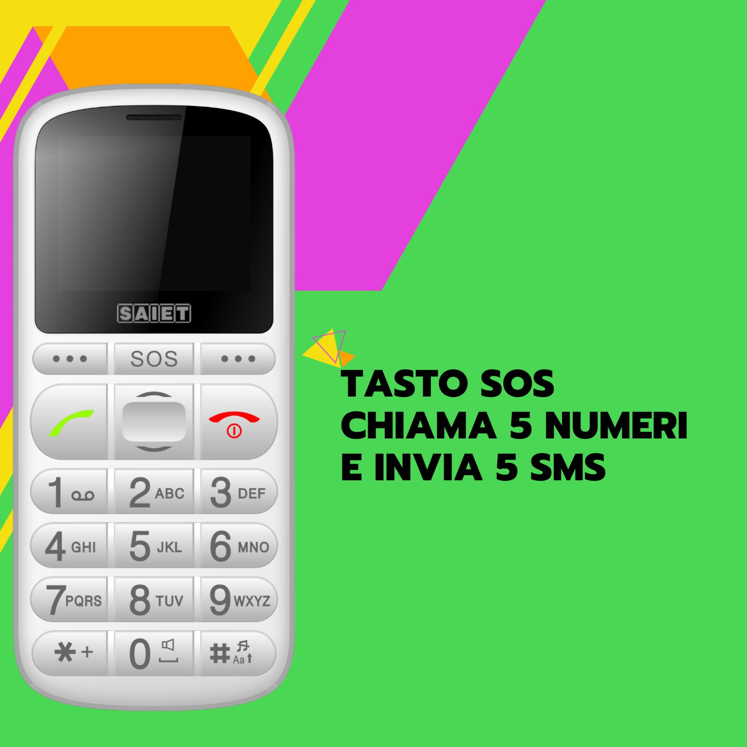 SAIET - Cellulare per Senior Facile da Usare PRONTO MAX - Telefono per Anziani con Tasti Parlanti e Caratteri Grandi - Bianco