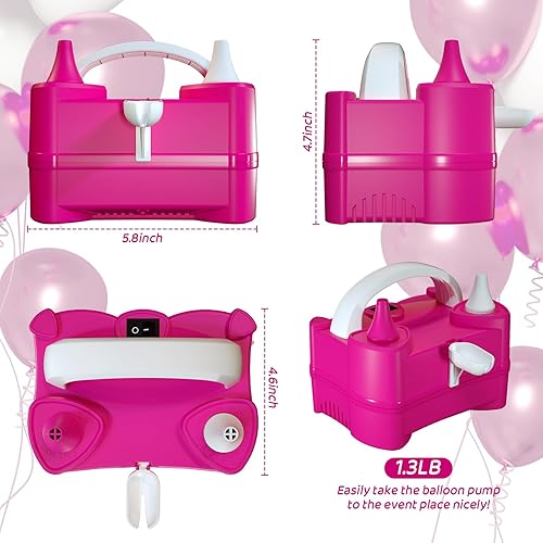 Miniatura 5 de Electric Balloon Pump for Party Decorations Portable Inflator, Auto Shutoff, Balloon Air Pump Dual Nozzle Rose Red 110V 600W