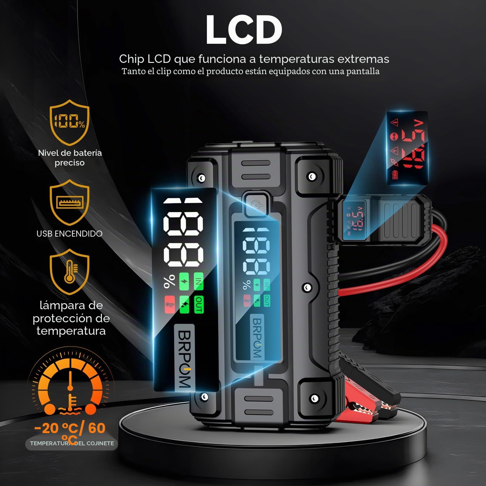 BRPOM Arrancador de coche, 6000A de pico 26800mAh (hasta todos los motores de gasolina o 10 L de diésel, 50 veces) Cargador de batería de refuerzo automático de 12V con caja de arranque rápida y