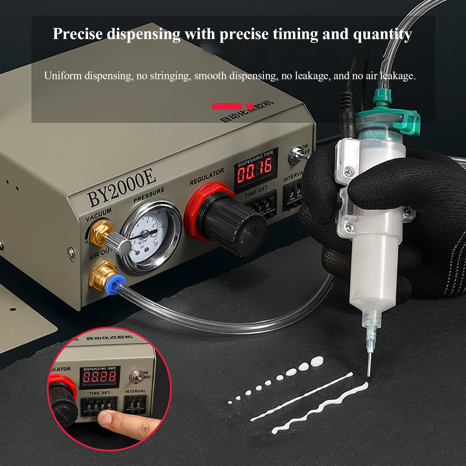 Máquina dispensadora, función temporizada y cuantitativa totalmente automática, control pie/manual, pantalla digital en tiempo real, presión de aire ajustable
